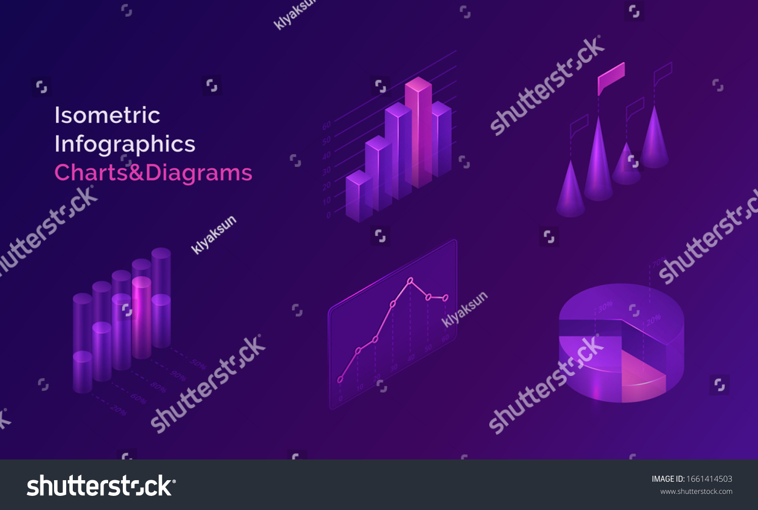 SVG of Isometric infographics charts and diagrams, 3d data analysis columns, infographic vector elements, financial information datum statistic. Template for business presentation, report or web site design svg