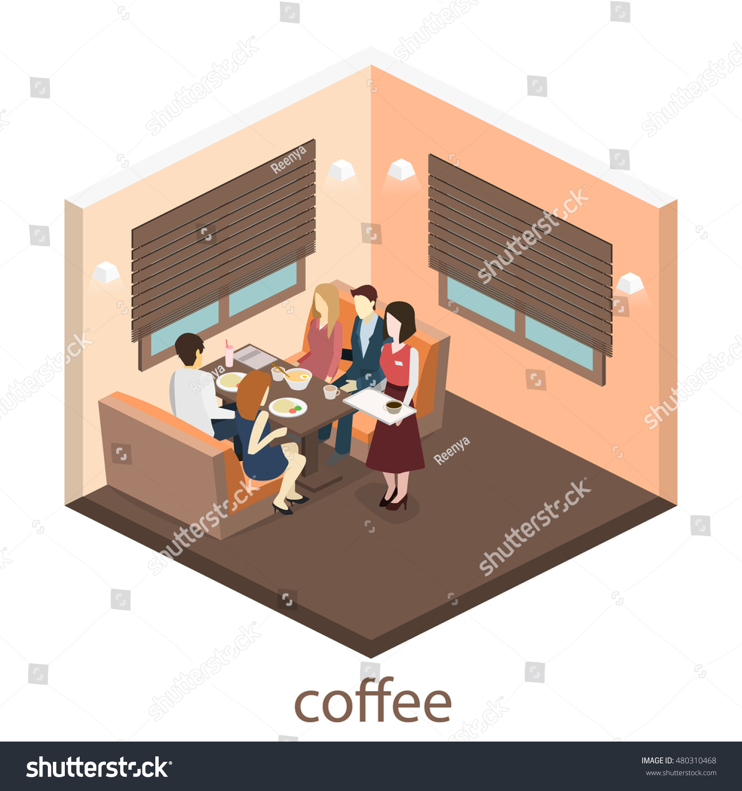 Isometric Interior Coffee Shop Flat 3d Stock Vector Royalty