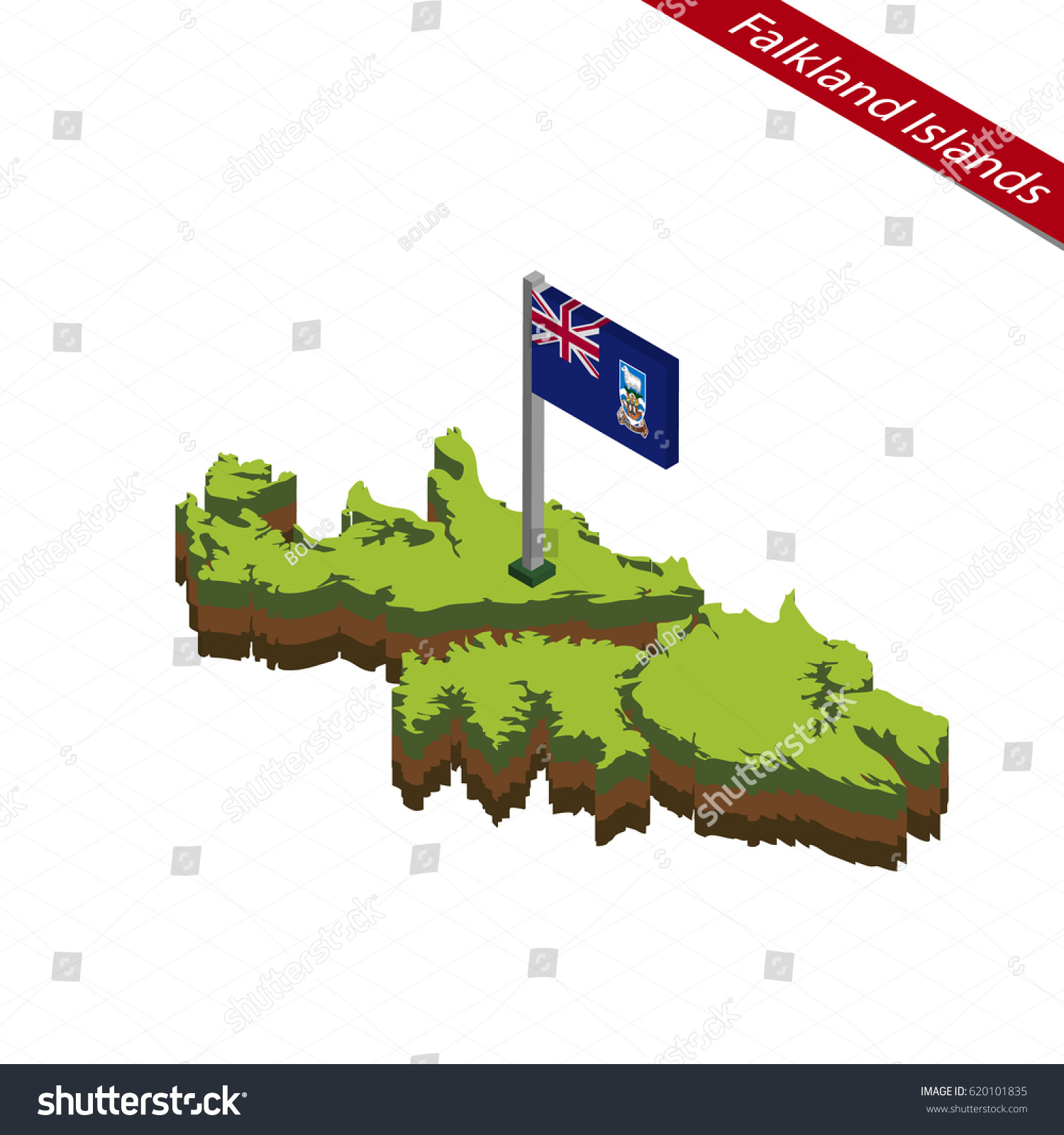 Isometric Map Flag Falkland Islands 3d Stock Vector 620101835 ...