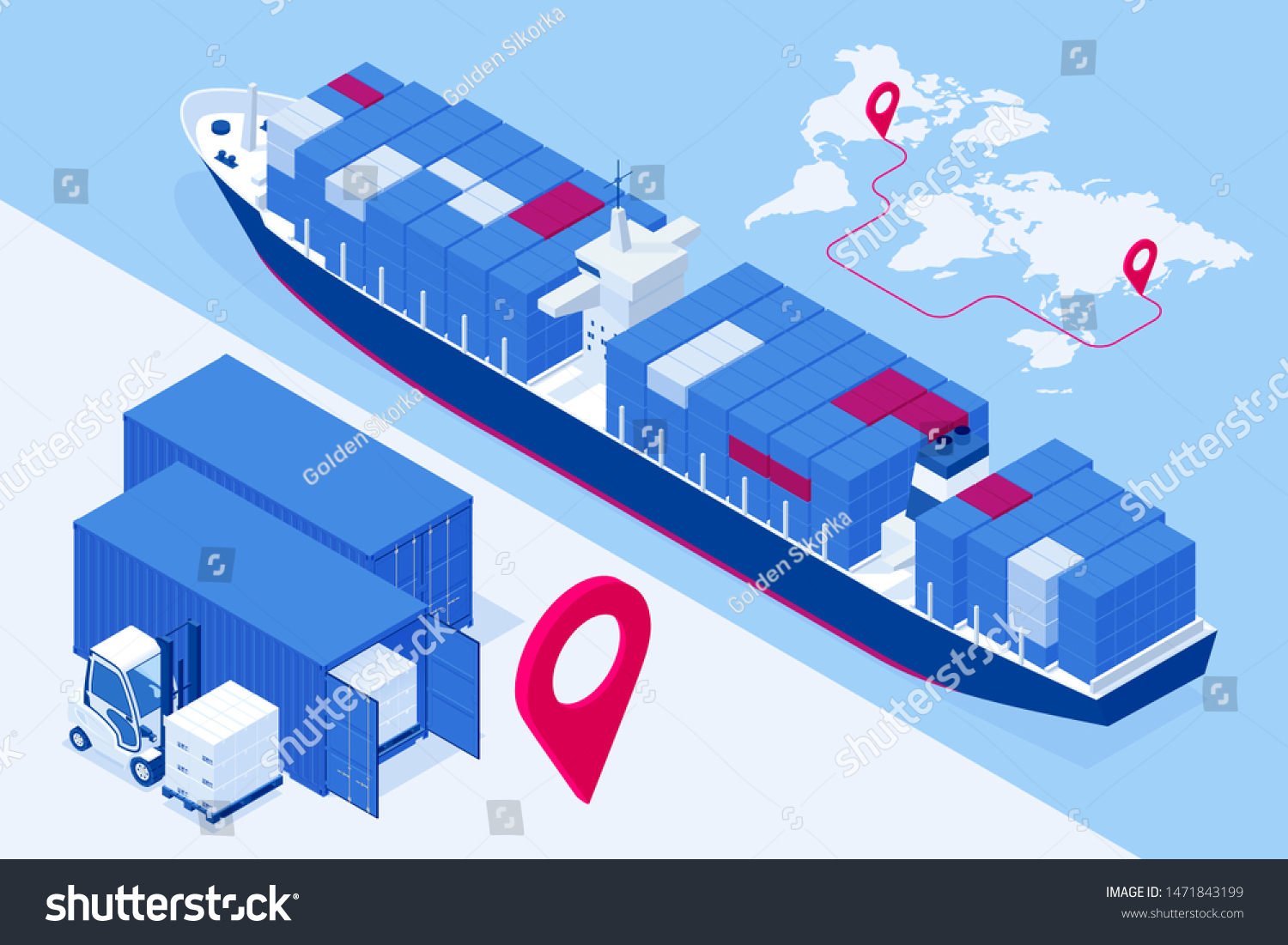 Isometric Maritime Transport Logistics Concept Ship Stock Vector