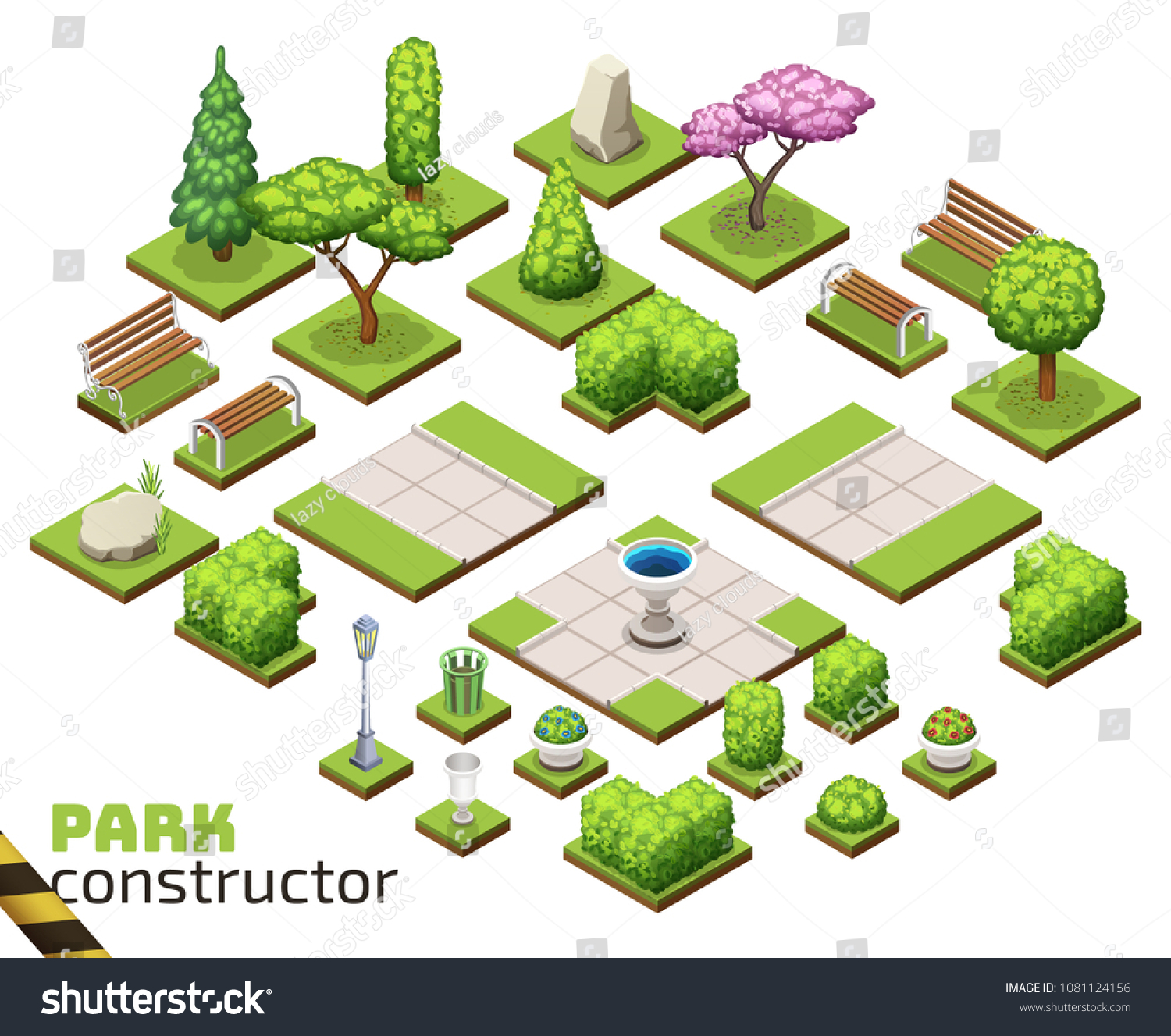 Isometric Park Set Different Trees Bushes Stock Vector Royalty Free 1081124156 Shutterstock 8528