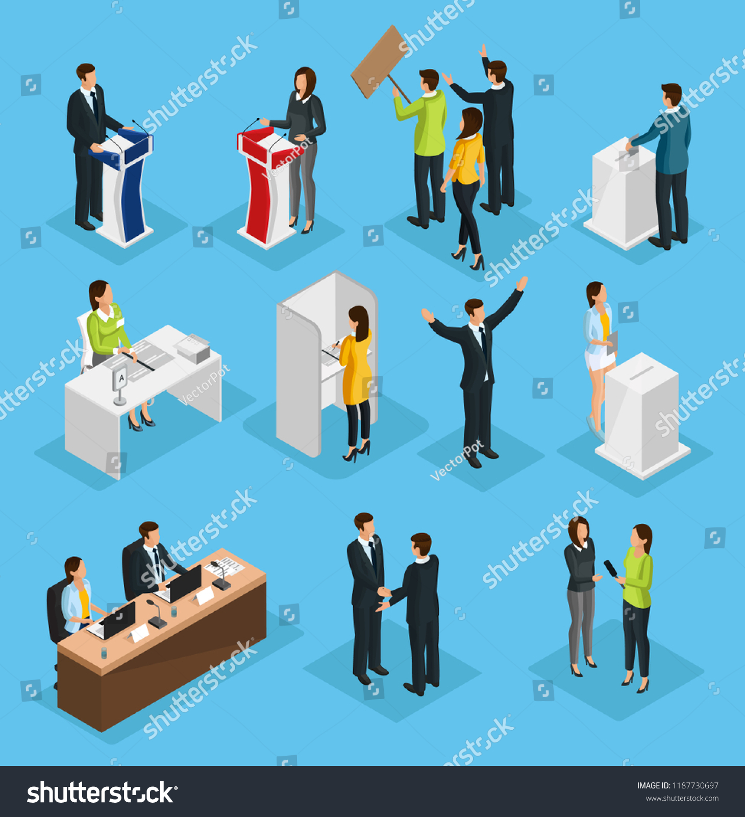 Isometric People Election Set Political Debates Stock Vector (Royalty