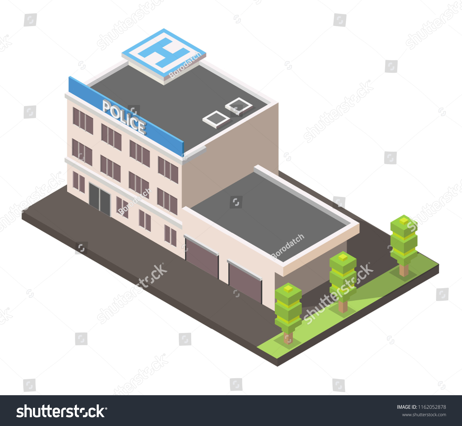 Stock Vector Isometric Police Station Low Poly Building 1162052878 