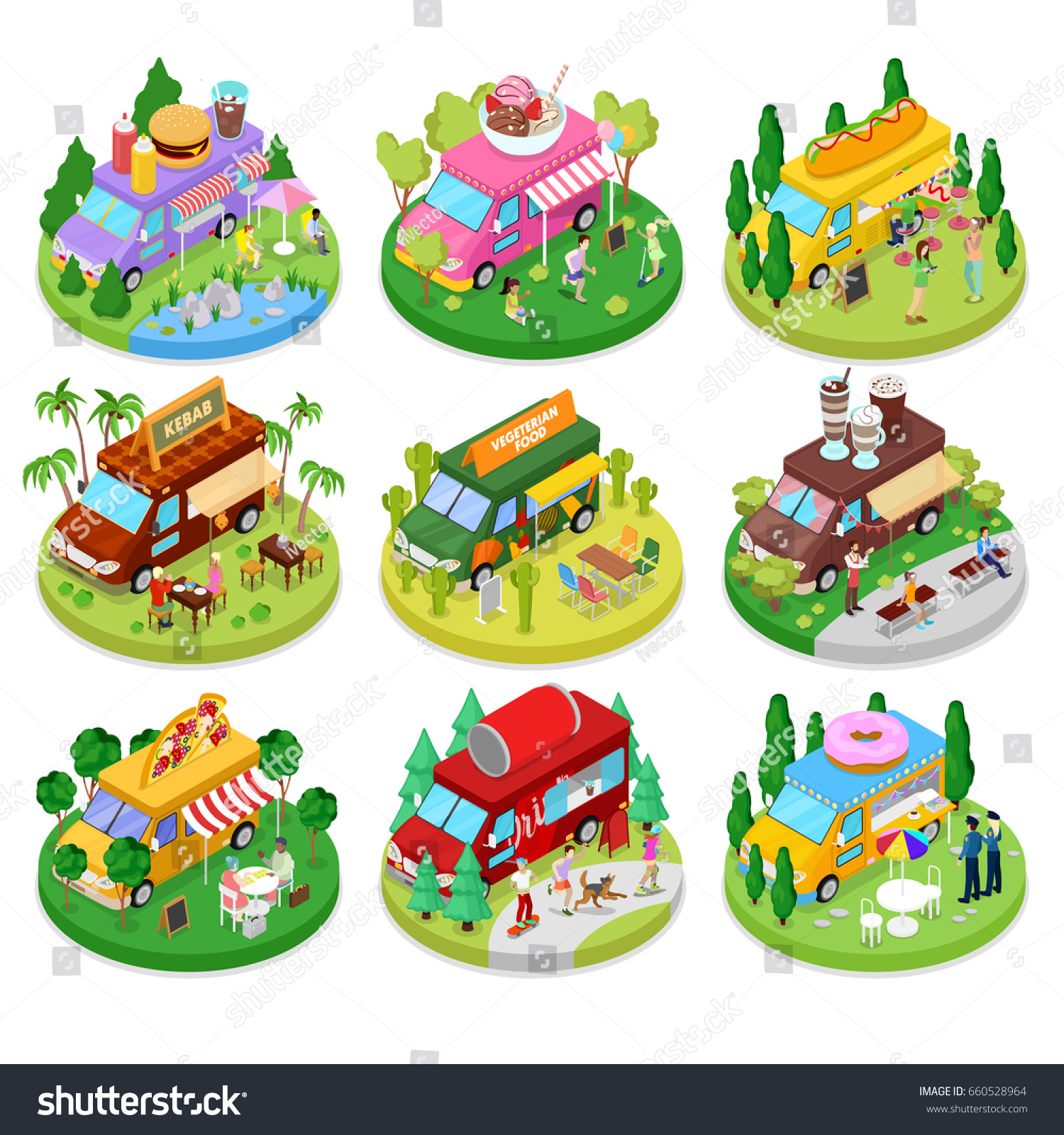 Isometric Street Food Truck Set Vegetarian Stock Vector Royalty Free 660528964 4780