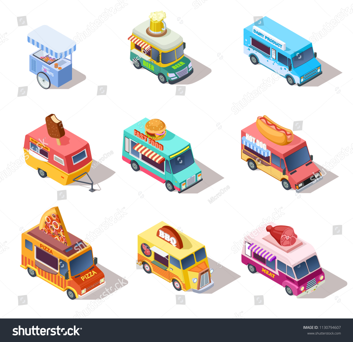 Isometric Street Food Trucks Carts Selling Stock Vector (Royalty Free ...