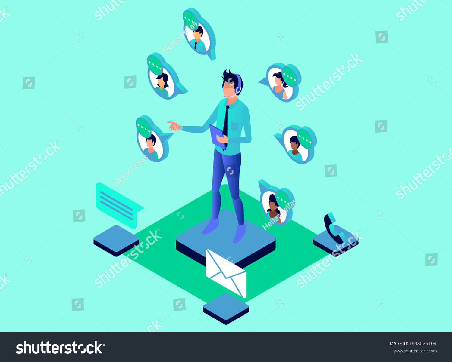 Isometric Vector Illustration Representing Customer Care Stock Vector