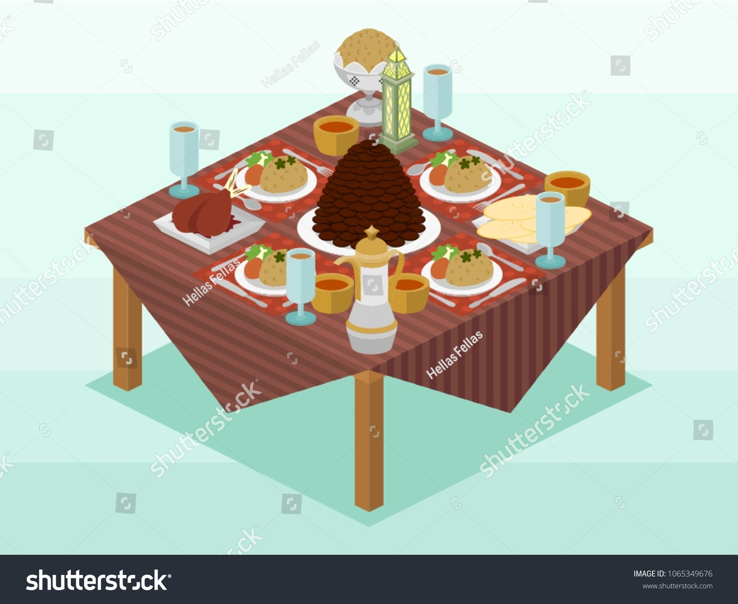 Isometric Vector Illustration Represents Arabic Dishes Stock Vector ...