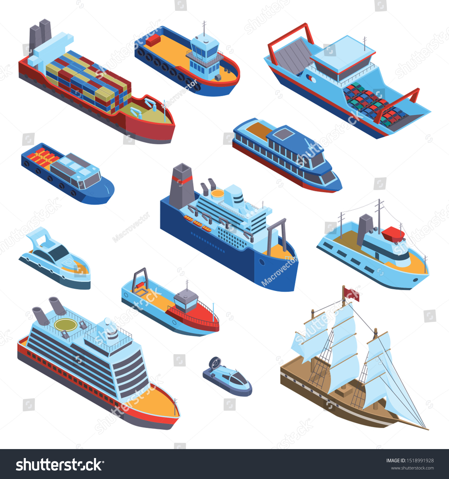 Isometric Water Transport Set Isolated Images Stock Vector (Royalty ...