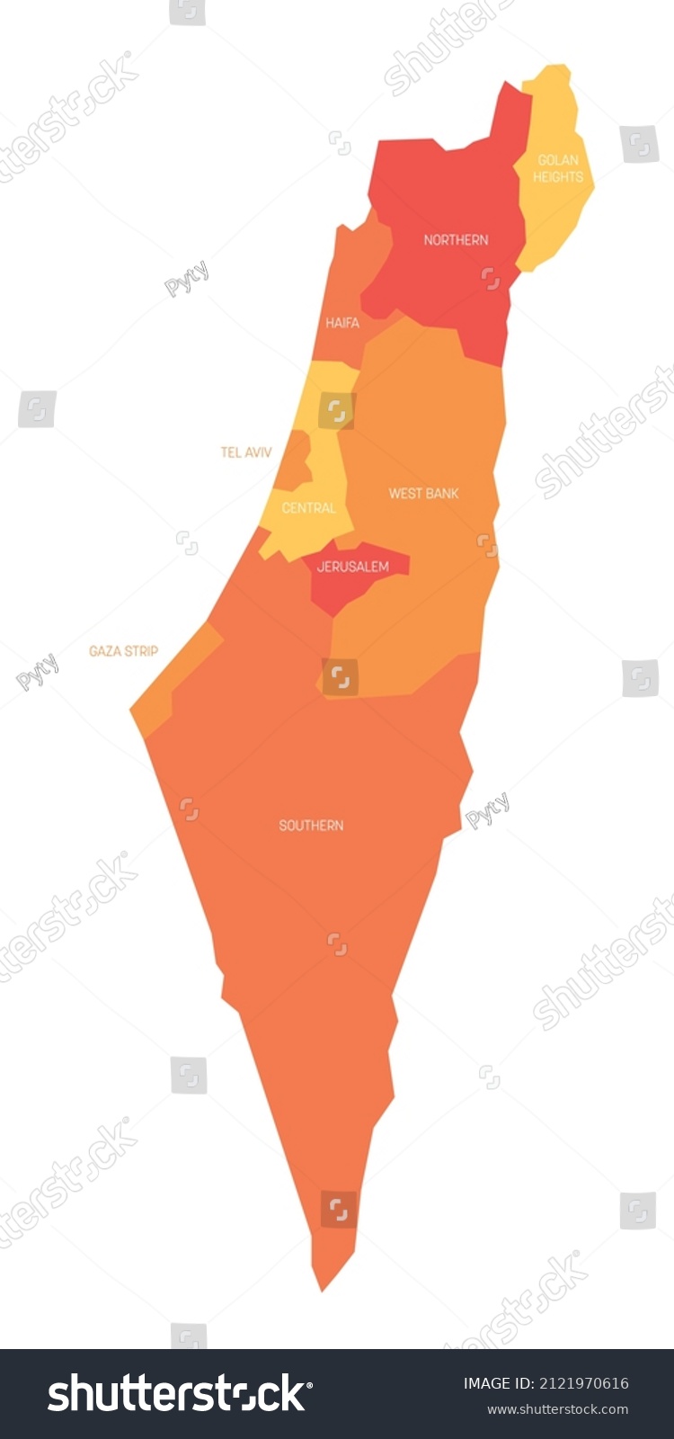 Israel Administrative Map Districts Stock Vector (Royalty Free) 2121970616