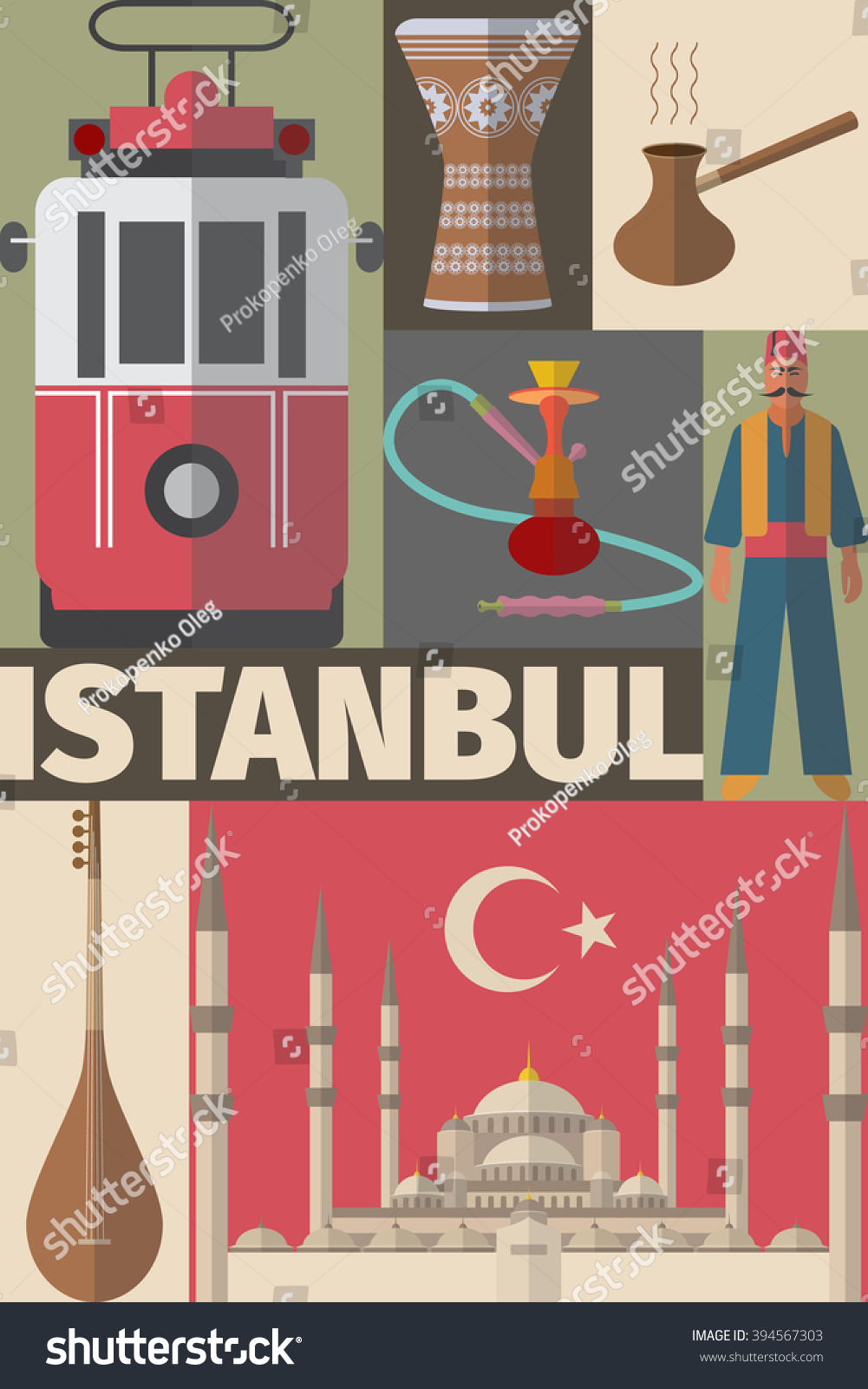 Istanbul Arabic Set Poster Turkish Flat เวกเตอร์สต็อก ปลอดค่า