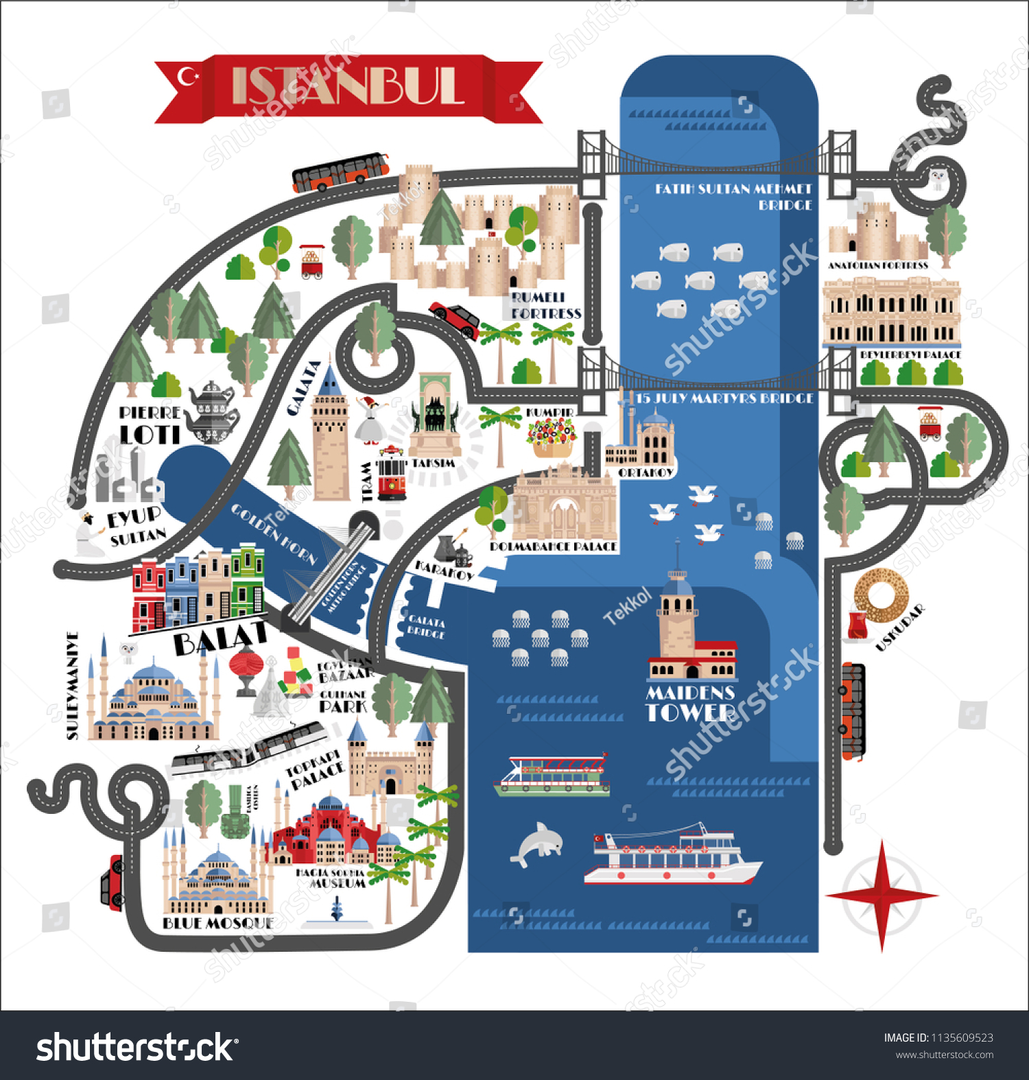 Tourist Map Illustration Flat Style Most Stok Vektör Telifsiz 1135609523 Shutterstock 5969