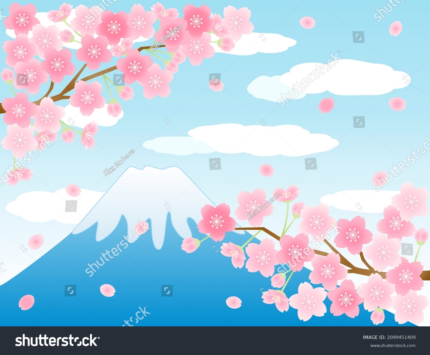 Illustration Mt Fuji Cherry Blossoms Stock Vector (Royalty Free ...