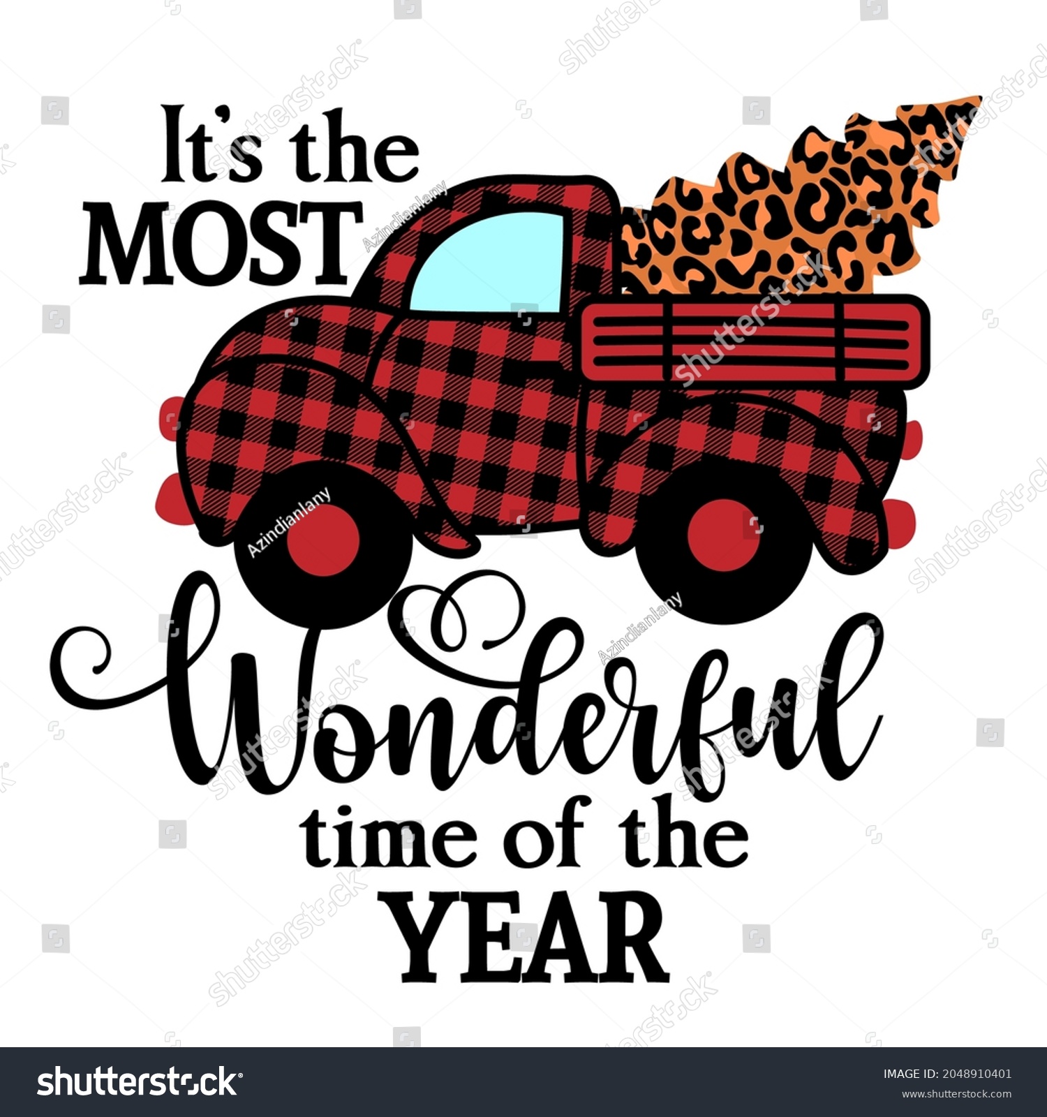 SVG of It is the most Wonderful Time of the Year - Calligraphy phrase for Christmas. Hand drawn lettering for Xmas greetings cards, invitations. Good for t-shirt, mug, gift, printing press. Buffalo plaid car svg