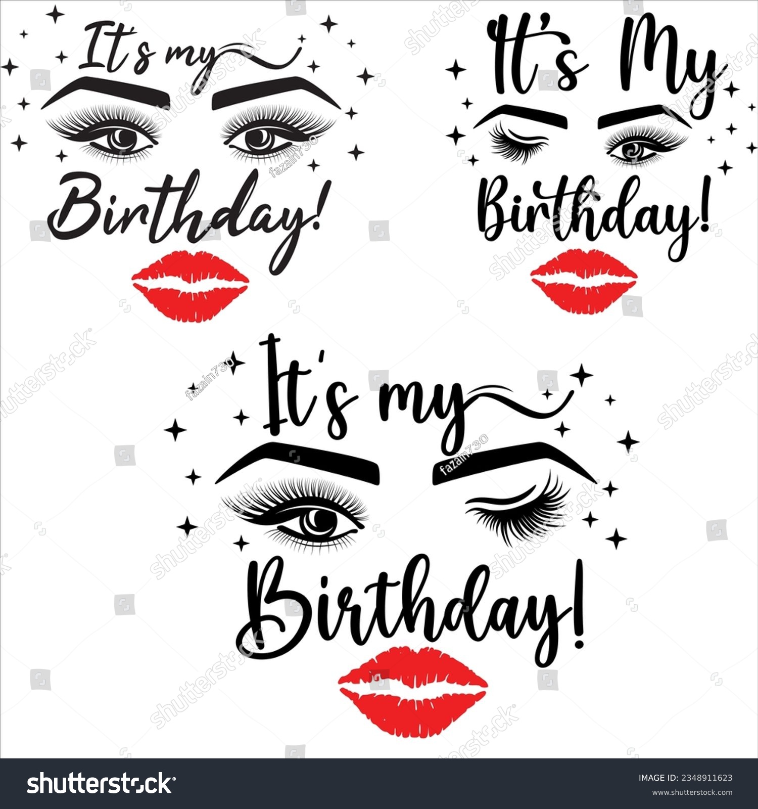 SVG of It's Its my Birthday EPS  Lips Kiss EPSCut File  Cricut  Commercial use  Silhouette  Birthday Girl  Eyebrows eps svg