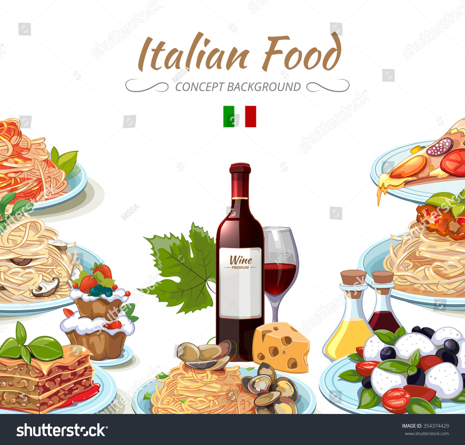 Italian Cuisine Food Background Cooking Lunch Stock Vector ...