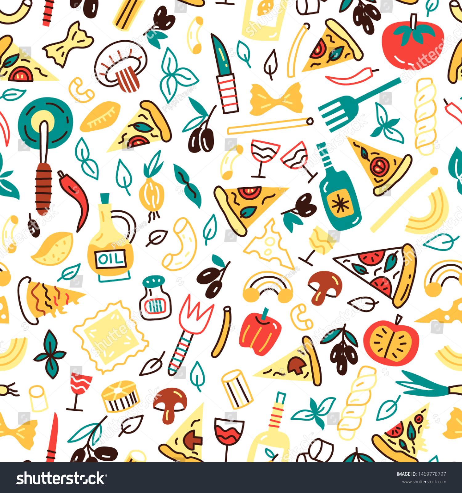 Italian Food Pattern Pizza Pasta Seamless Stock Vector (Royalty Free ...