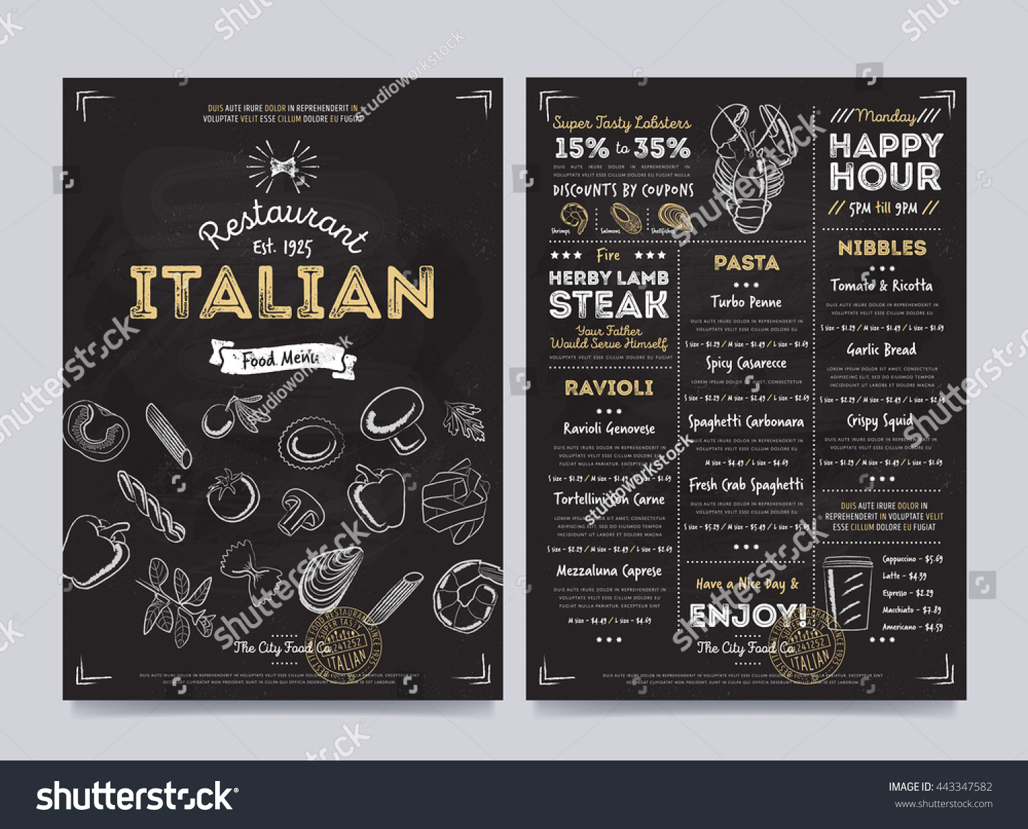 Italian Food Restaurant Menu Design Template Stock Vector 443347582