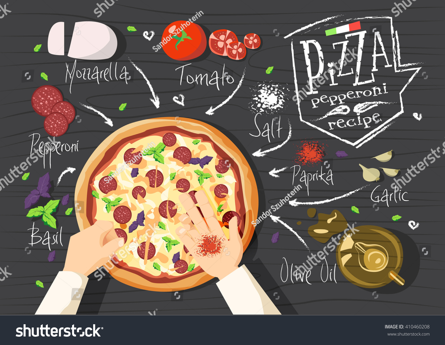 Italian Pizza Recipe Pepperoni Pizza Cooking Stock Vector Royalty Free