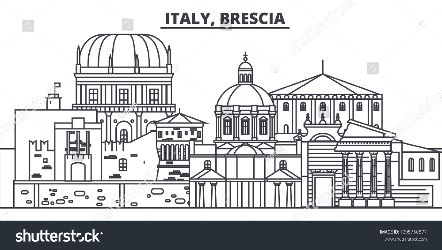 SVG of Italy, Brescia line skyline vector illustration. Italy, Brescia linear cityscape with famous landmarks, city sights, vector landscape.  svg