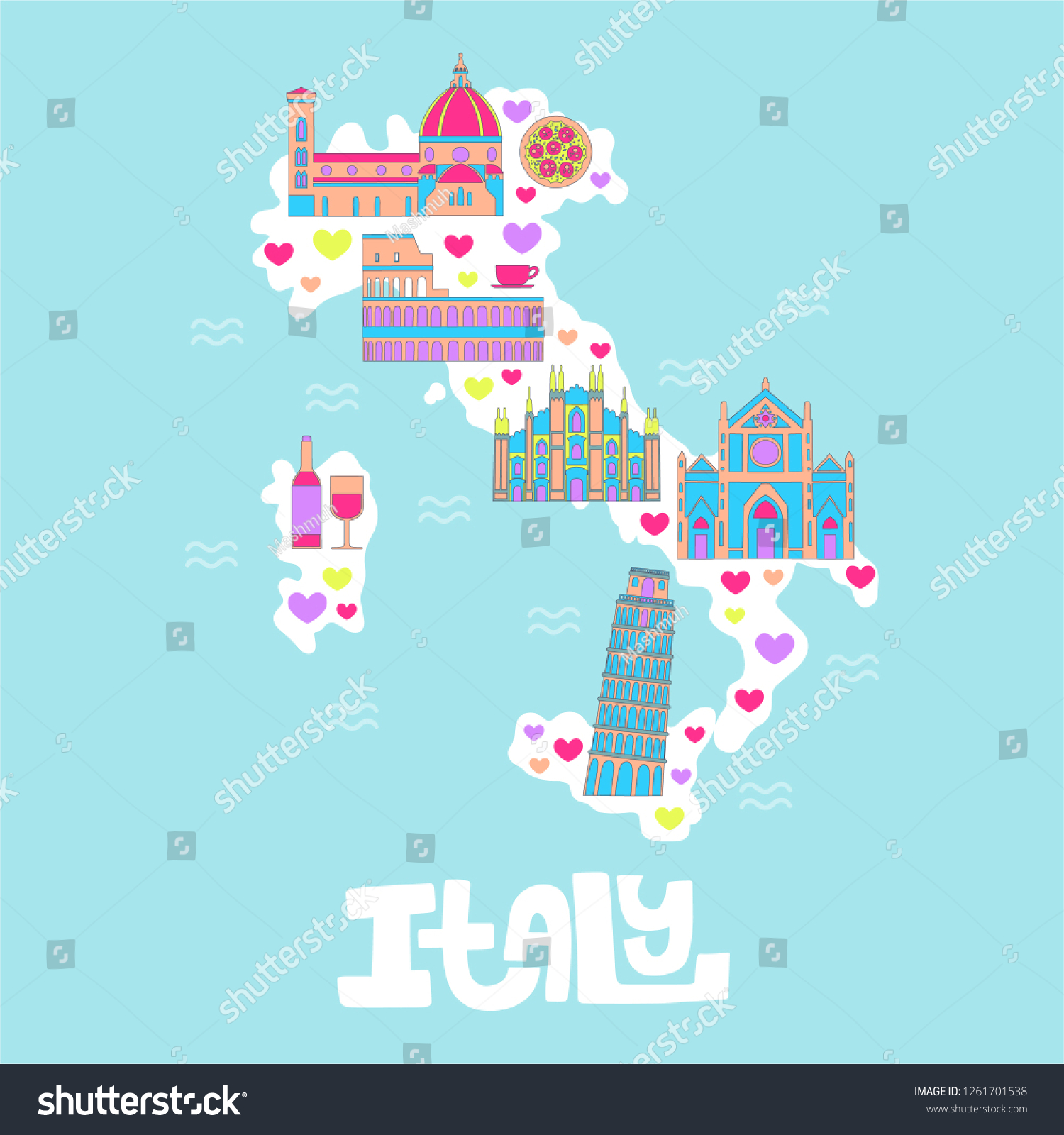 Italy Cartoon Travel Vector Map Symbols Stock Vector (Royalty Free ...