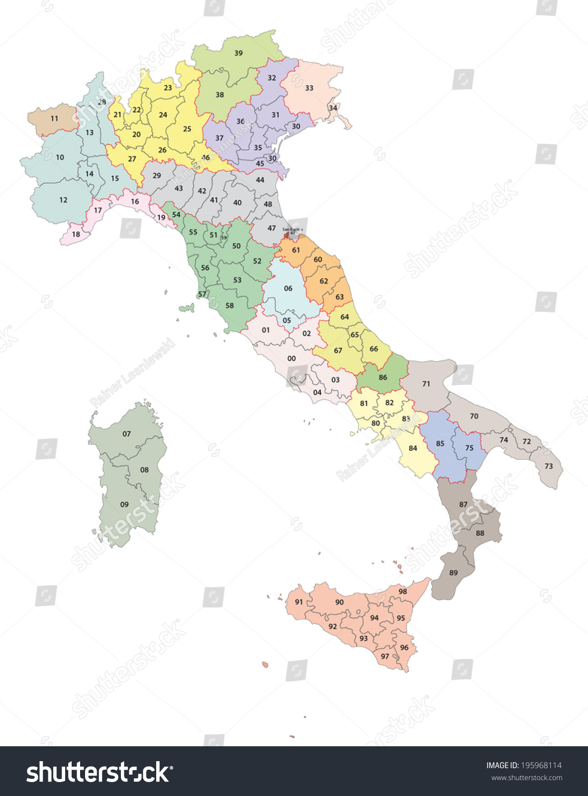 Italy Zip Code Map Italy 2Digit Postcodes Map Stock Vector (Royalty Free) 195968114 |  Shutterstock