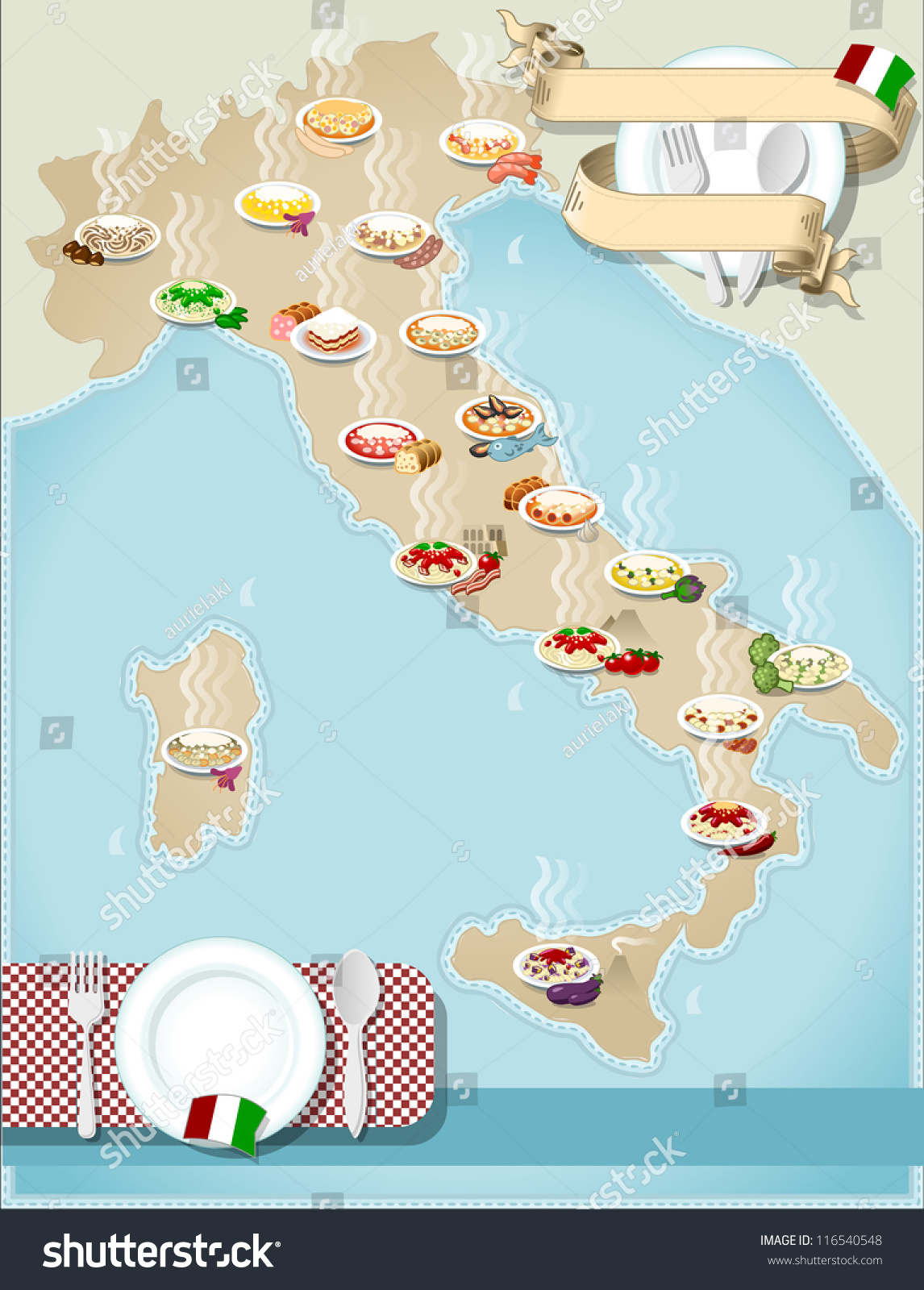 Italy Food Pasta Map Cook Food Stock Vector 116540548 - Shutterstock
