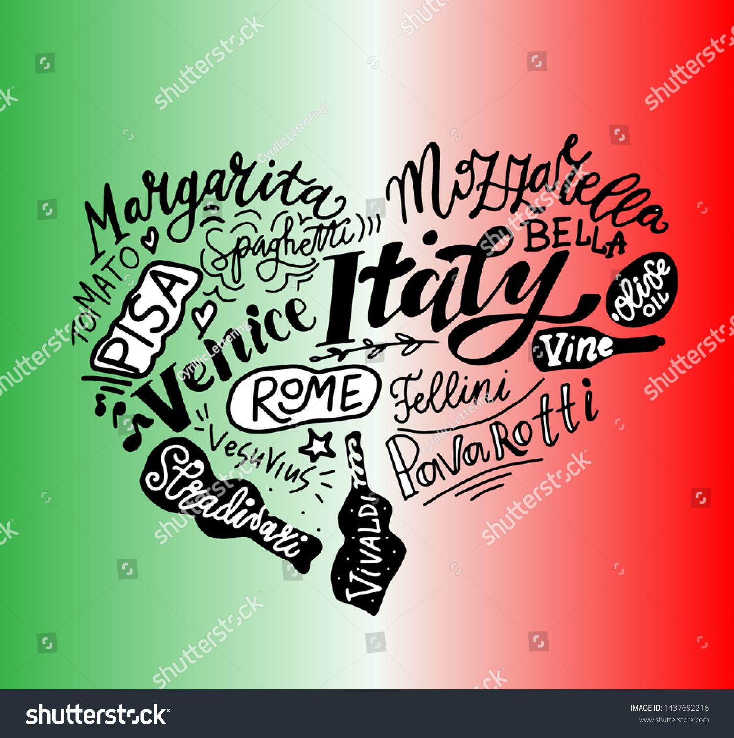 Italy Hand Drawn Brush Lettering National Stock Vector (Royalty Free ...