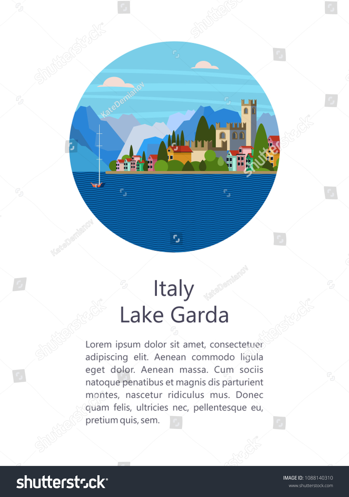 SVG of Italy. Lake Garda. City Salo. Vector illustration. Postcard with sights. There is room for text. svg