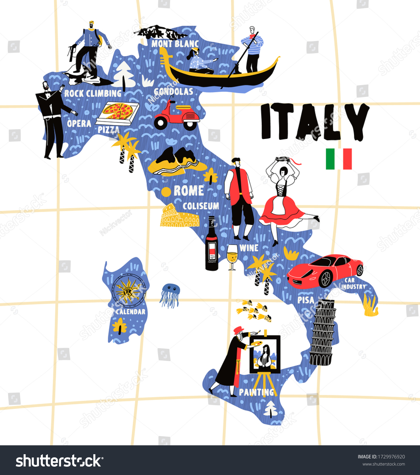Italy Tourist Attractions Map Italy Map Flat Hand Drawn Vector Stock Vector (Royalty Free) 1729976920 |  Shutterstock