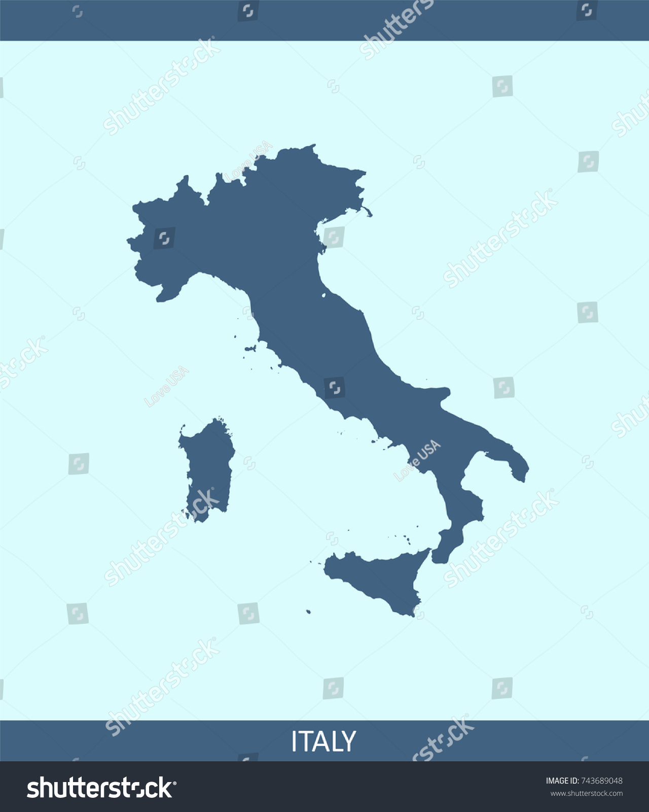 Italy Map Vector Outline Illustration Blue Stock Vector (Royalty Free ...