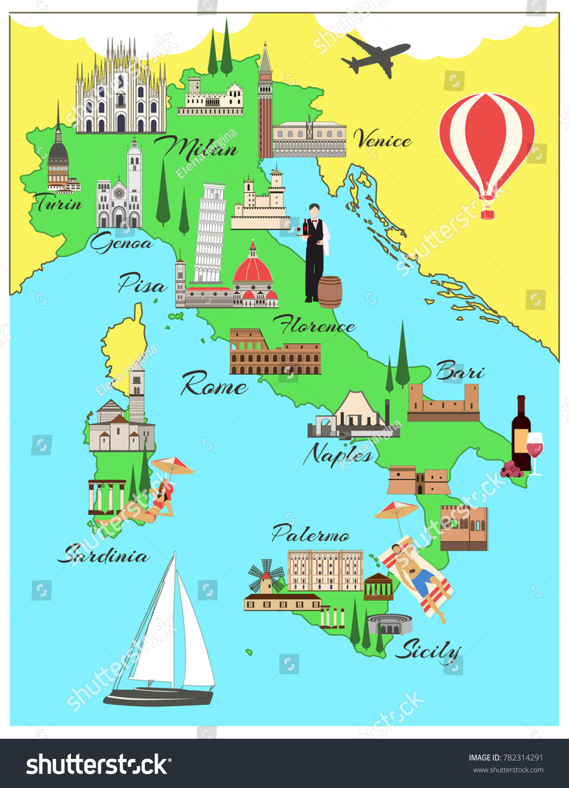 Italy Tourist Attractions Map Bright Map Ukraine Landscape Symbolsfood Buildings Stock Vector (Royalty  Free) 1547204504 | Shutterstock