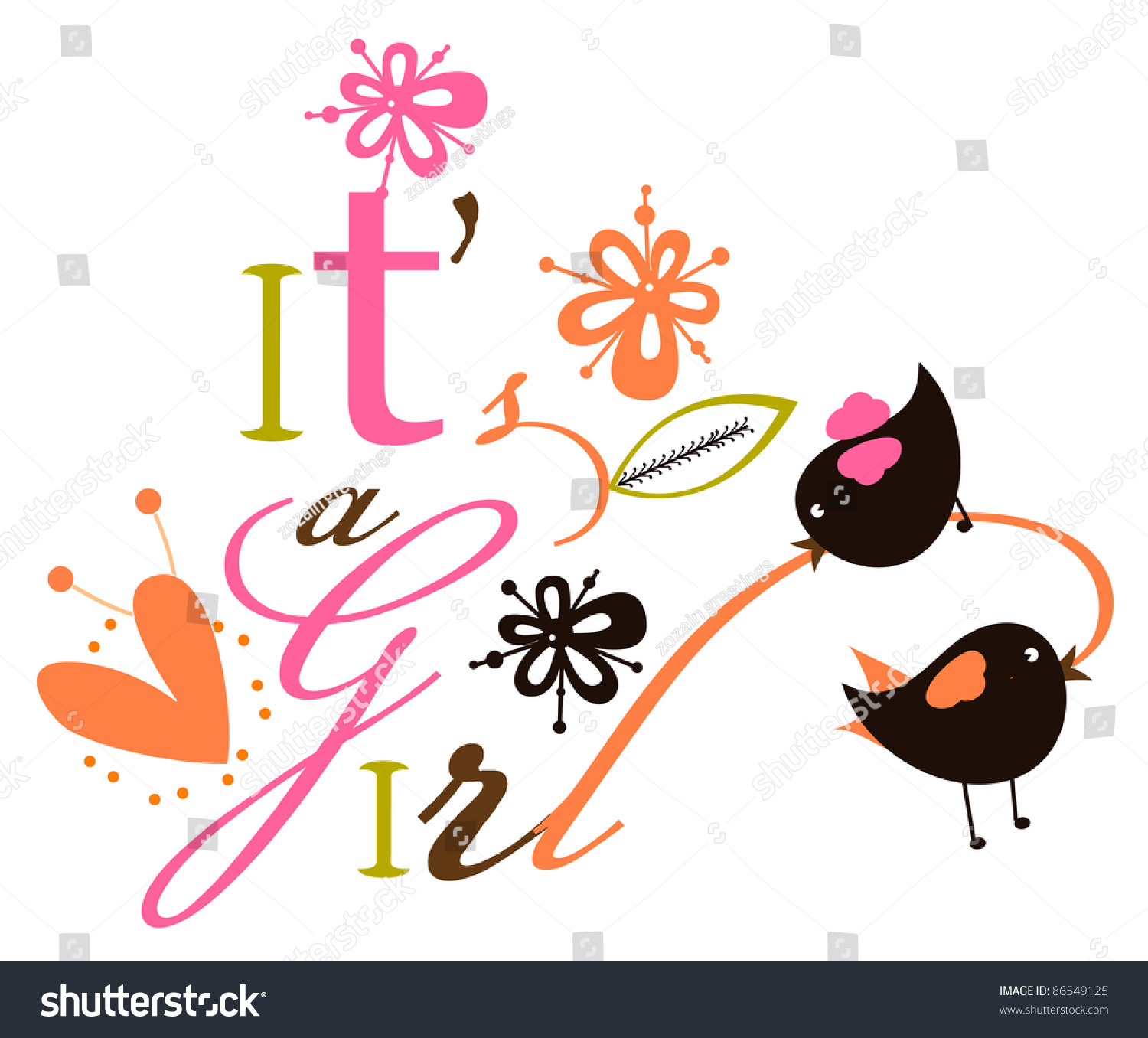 Girl Script Card Stock Vector 86549125 - Shutterstock