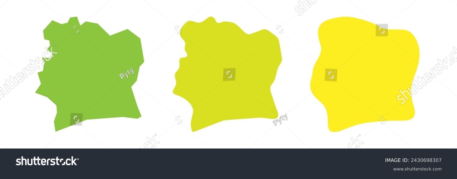 SVG of Ivory Coast country black outline and colored country silhouettes in three different levels of smoothness. Simplified maps. Vector icons isolated on white background. svg