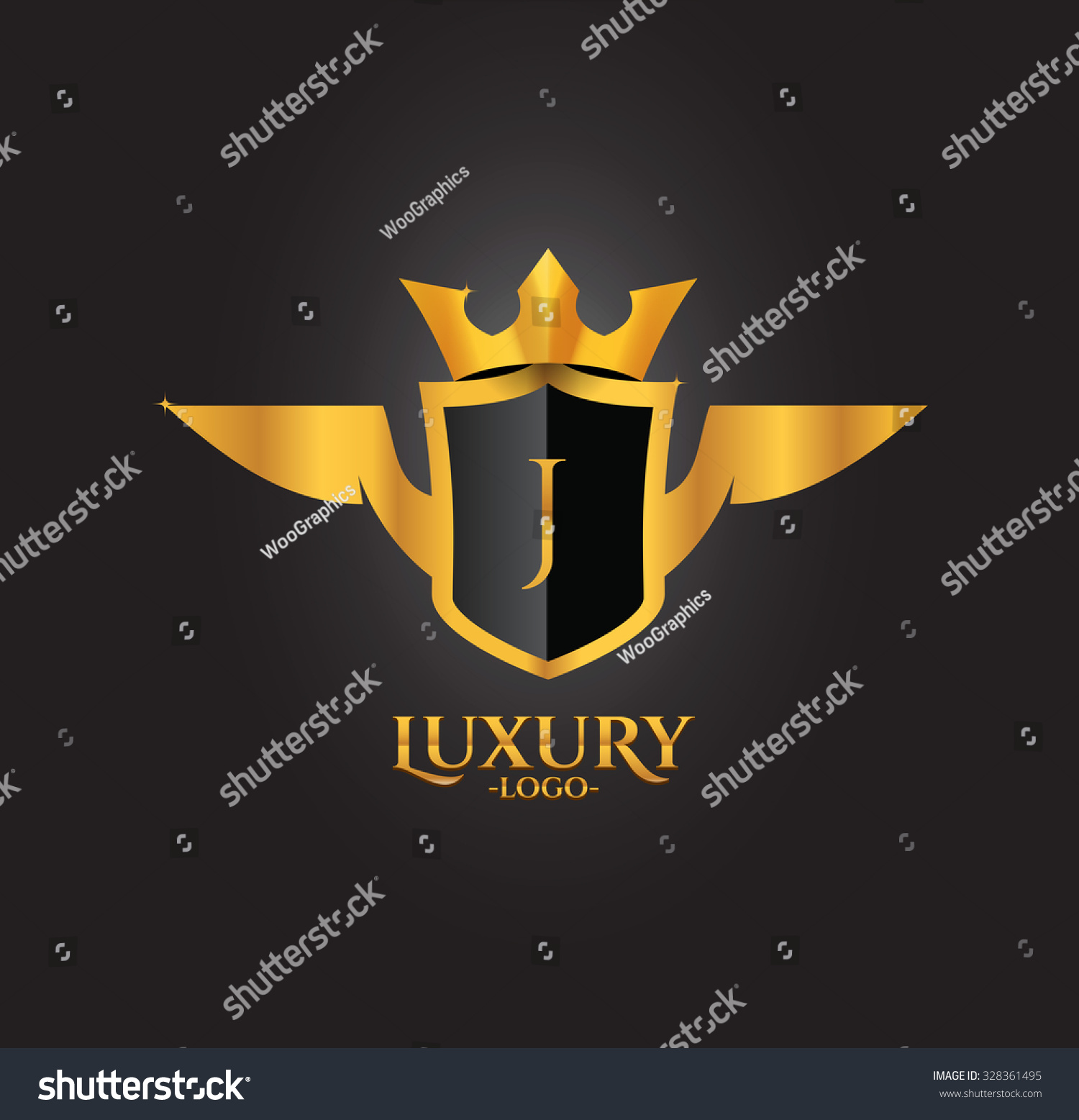 J Letter Luxury Golden Crest Logo With Wings And Crown Isolated In ...