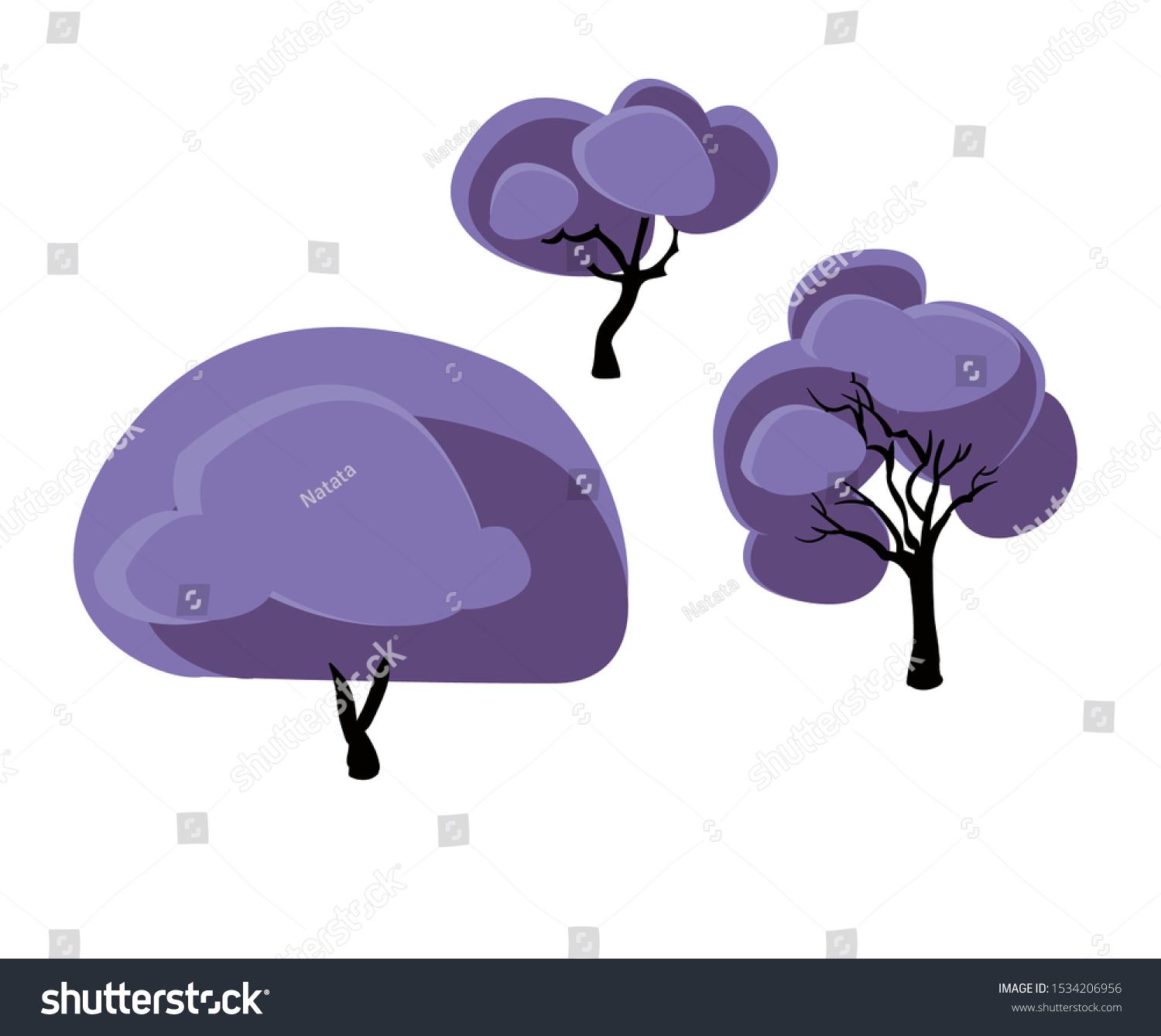 Jacaranda Vector Cartoon Tree Set Design Vector De Stock Libre De