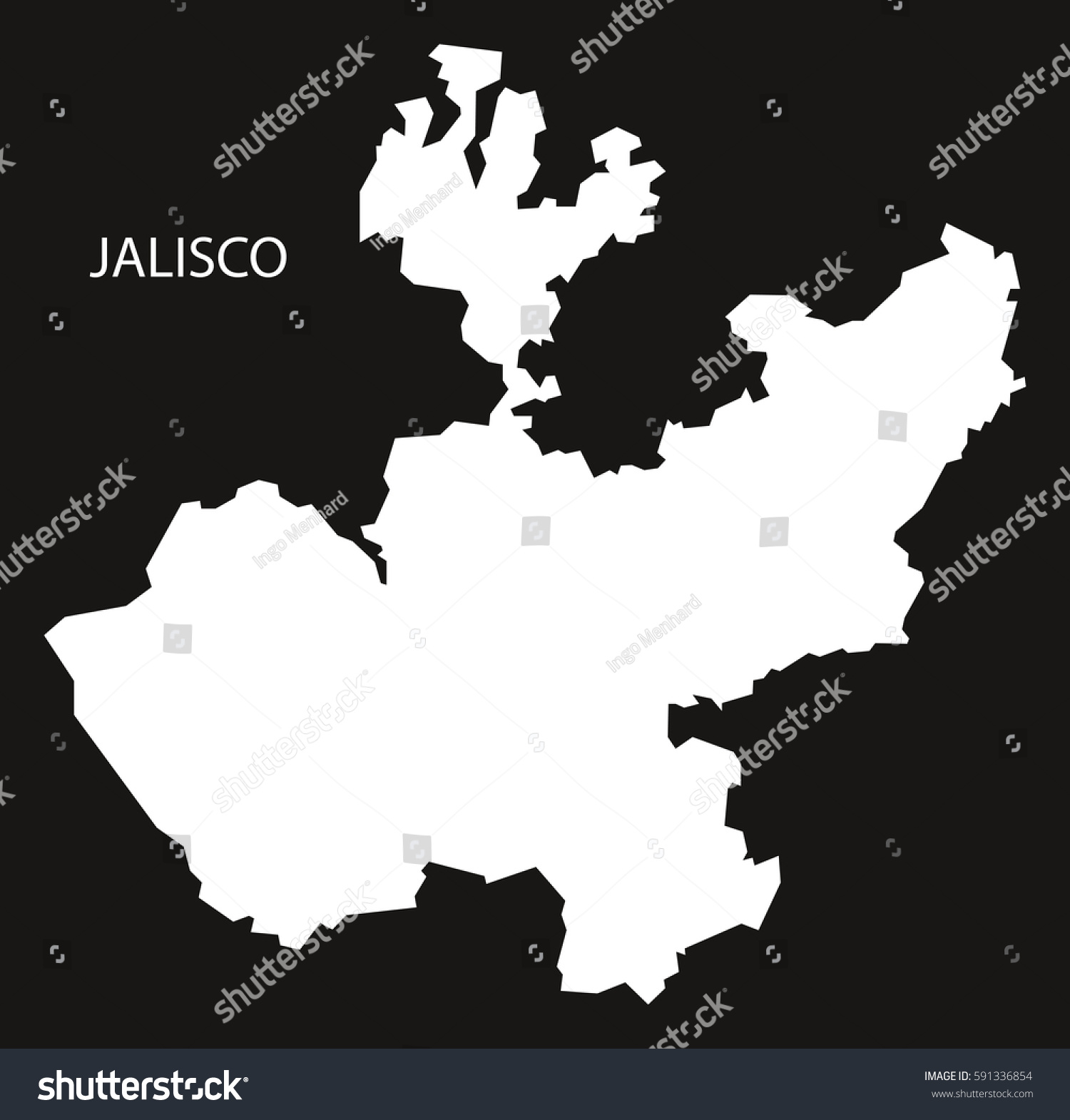 Vektor Stok Jalisco Mexico Map Black Inverted Silhouette Tanpa Royalti 591336854 Shutterstock 0622