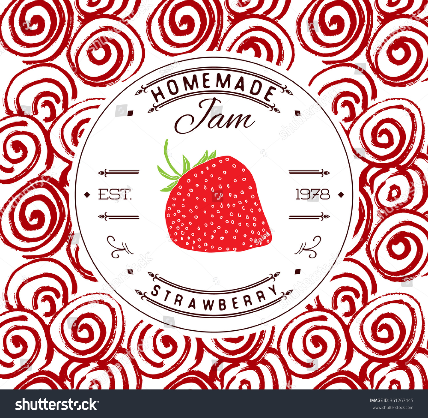 stock vector jam label design template for strawberry dessert product with hand drawn sketched fruit and 361267445