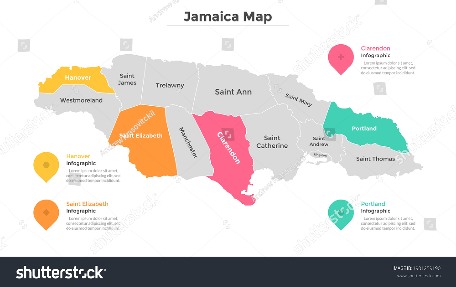 Jamaica Map Divided Into Federal - Stock Vector Jamaica Map Divided Into Federal States Territory Of Country With Regional Borders Jamaican 1901259190