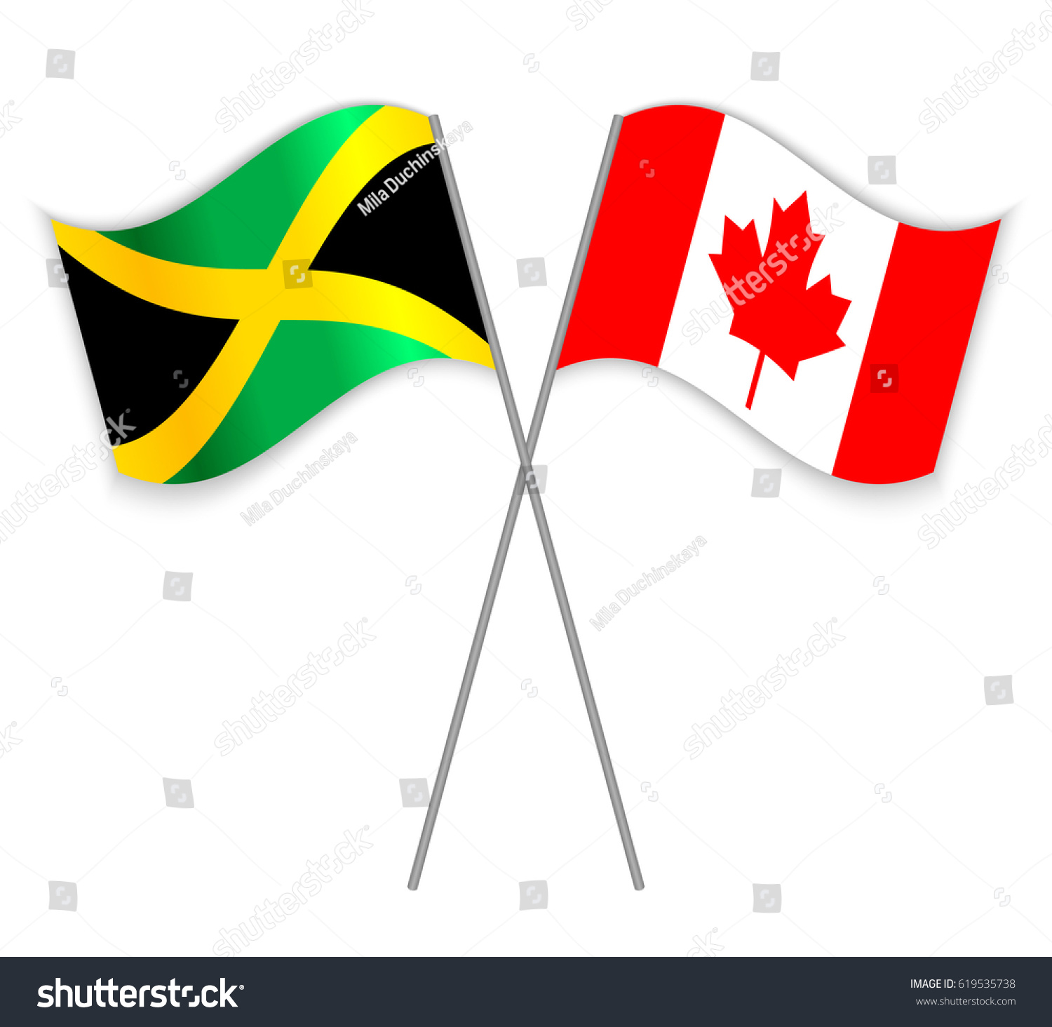 Jamaican Canadian Crossed Flags Jamaica Combined Stock Vector Royalty