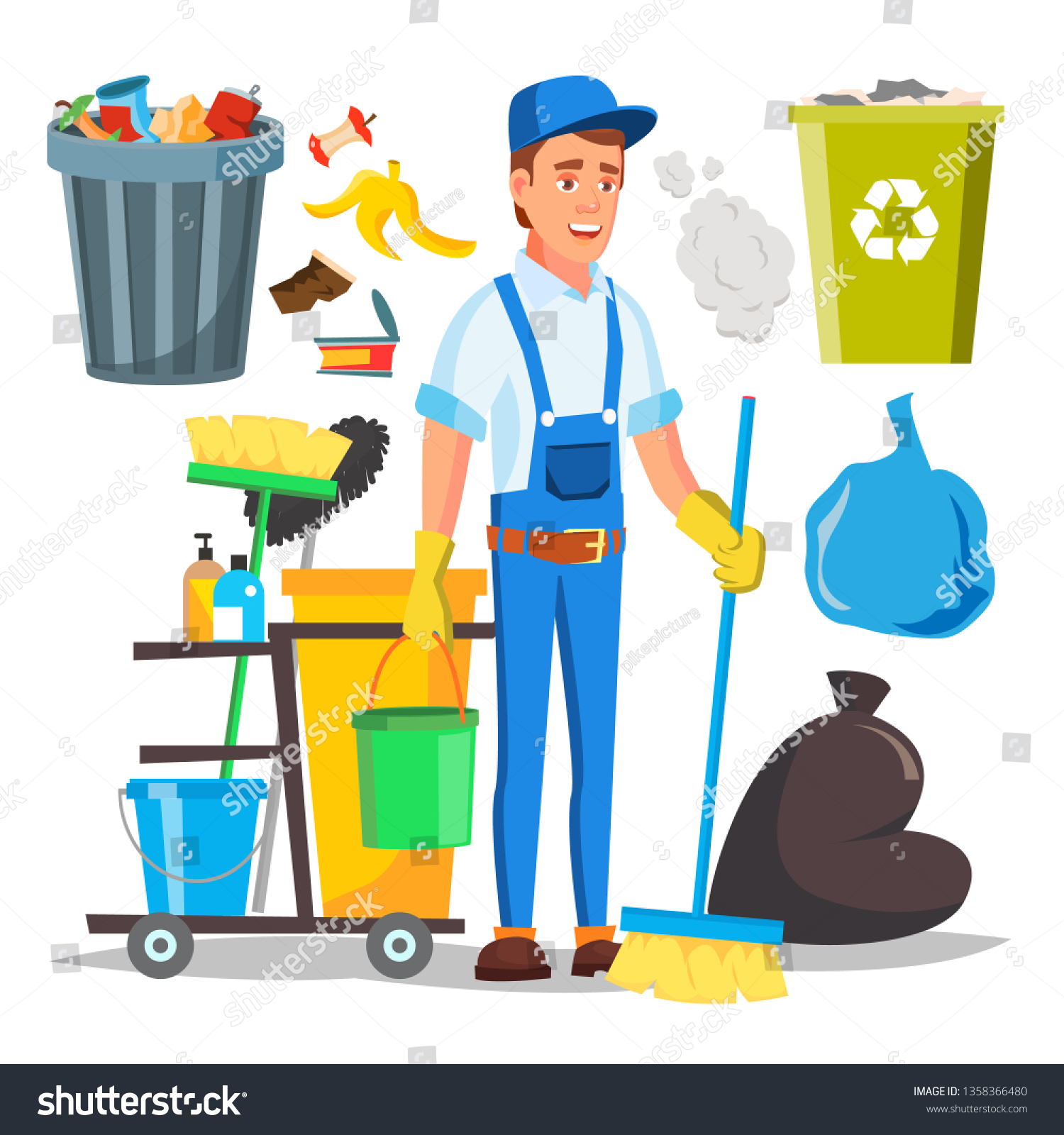 Janitor Man Vector Cleaner Janitor Worker Stock Vector Royalty Free