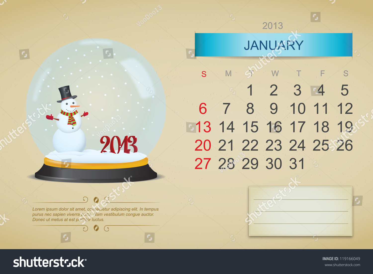 January 2013 Calendar Vector Illustration Stock Vector (Royalty Free ...