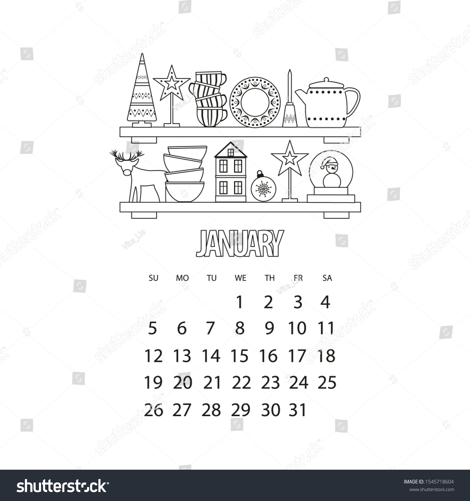 January Month 2020 Calendar Kitchen Shelf Stock Vector Royalty Free 1545718604 9382