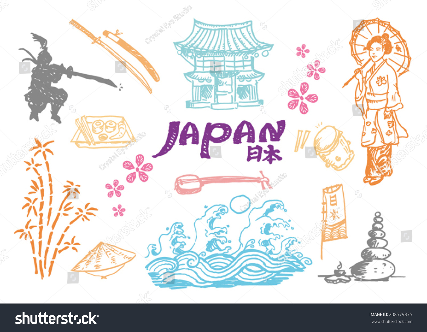 Japan Cultural Hand Sketch Collection 2. Vector Artwork - 208579375 ...