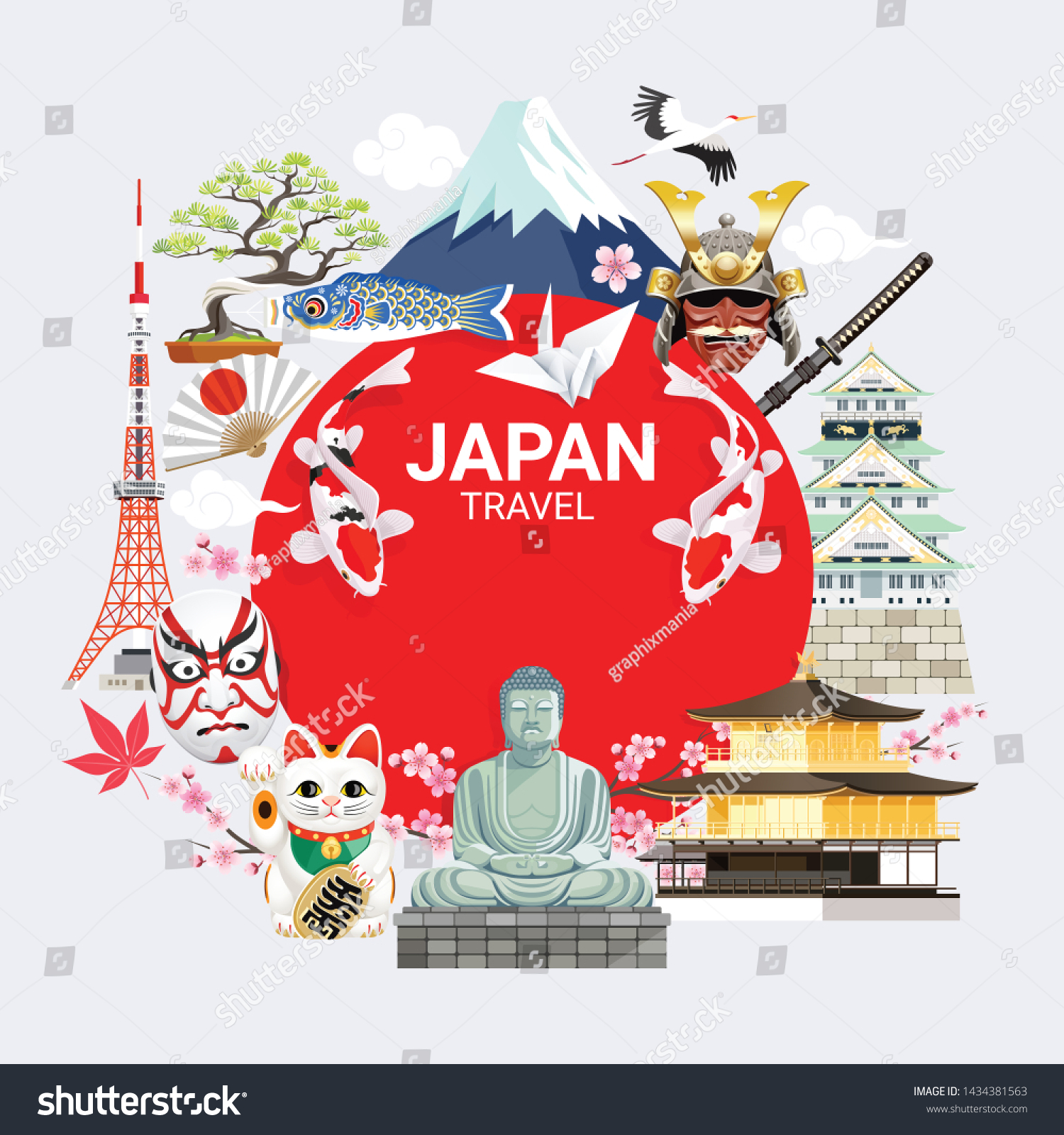 Japan Famous Landmarks Travel Background Tokyo Stock Vector (Royalty ...