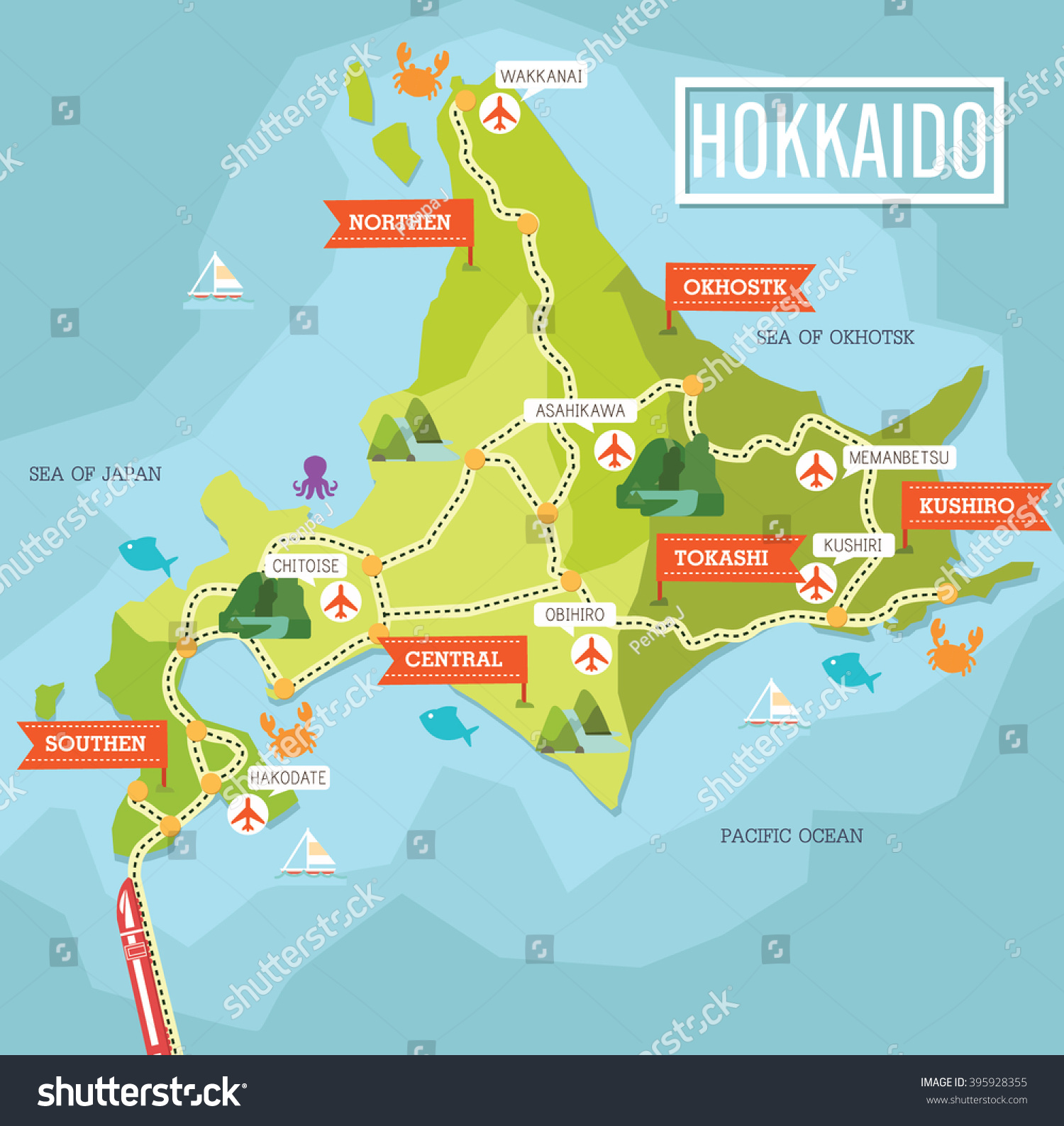 Japan Hokkaido Vector Map Stock Vector Royalty Free 395928355