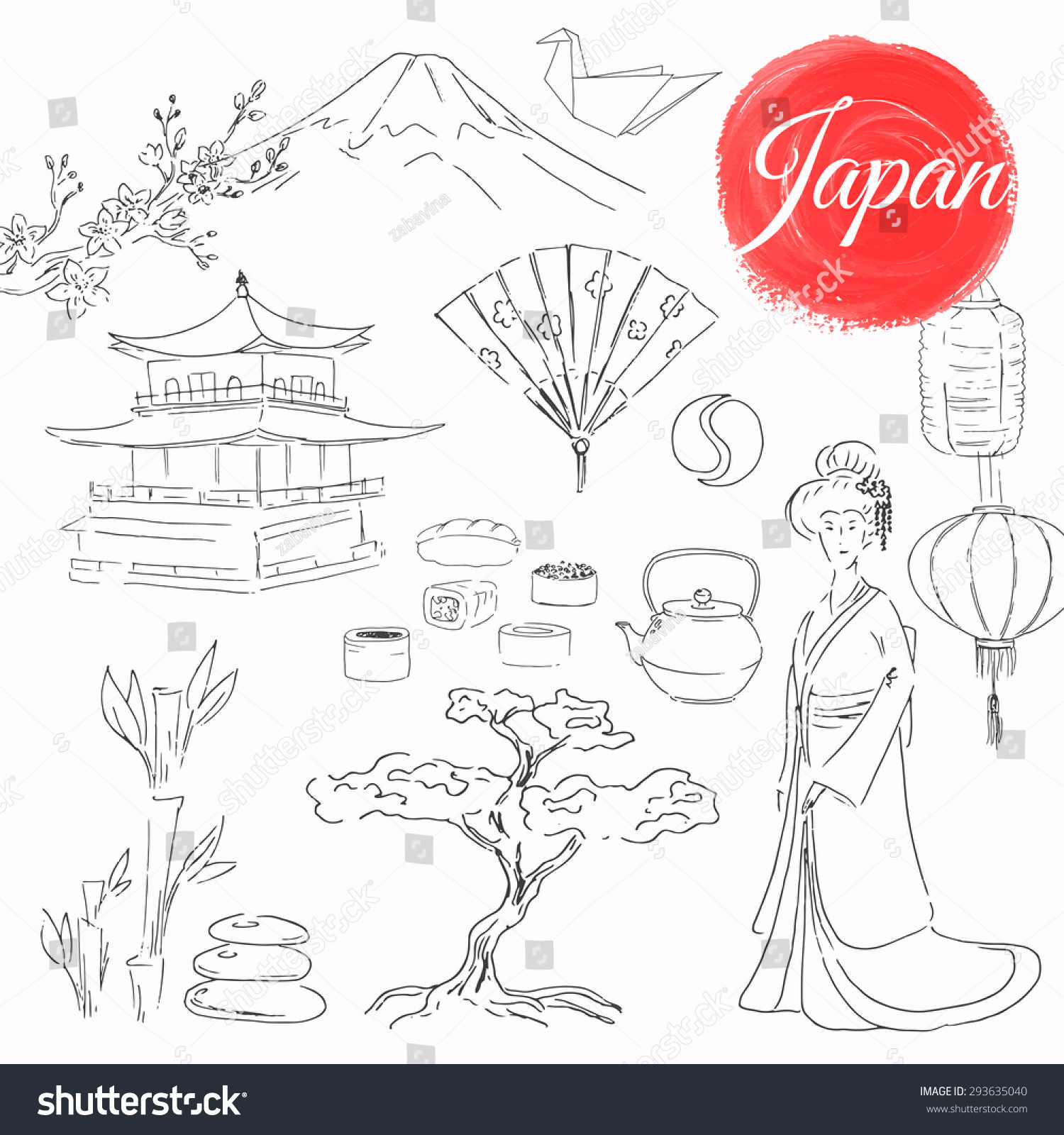 Japan Travel Journey Vector Linear Hand Stock Vector (royalty Free 