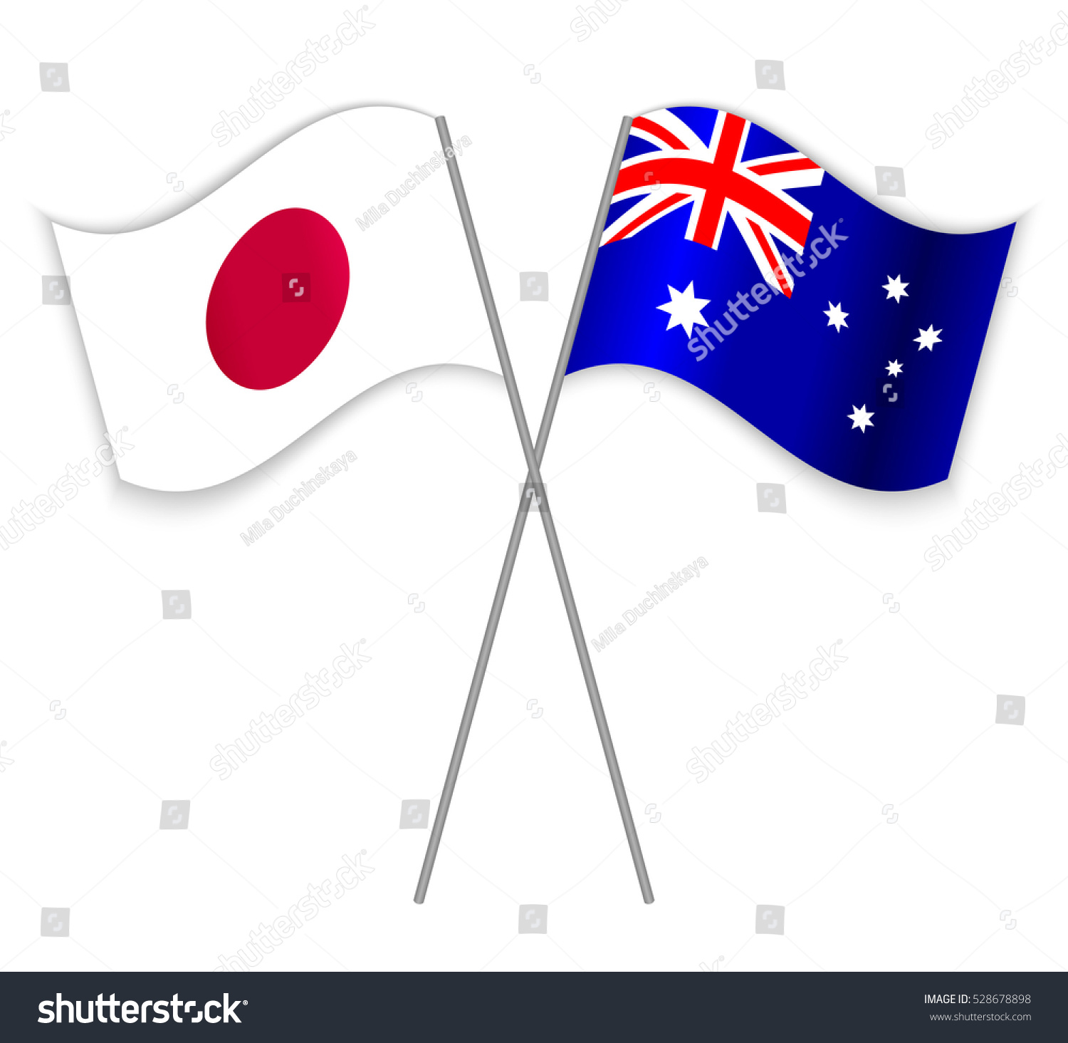 Japanese Australian Crossed Flags Japan Combined Stock (Royalty Free) 528678898