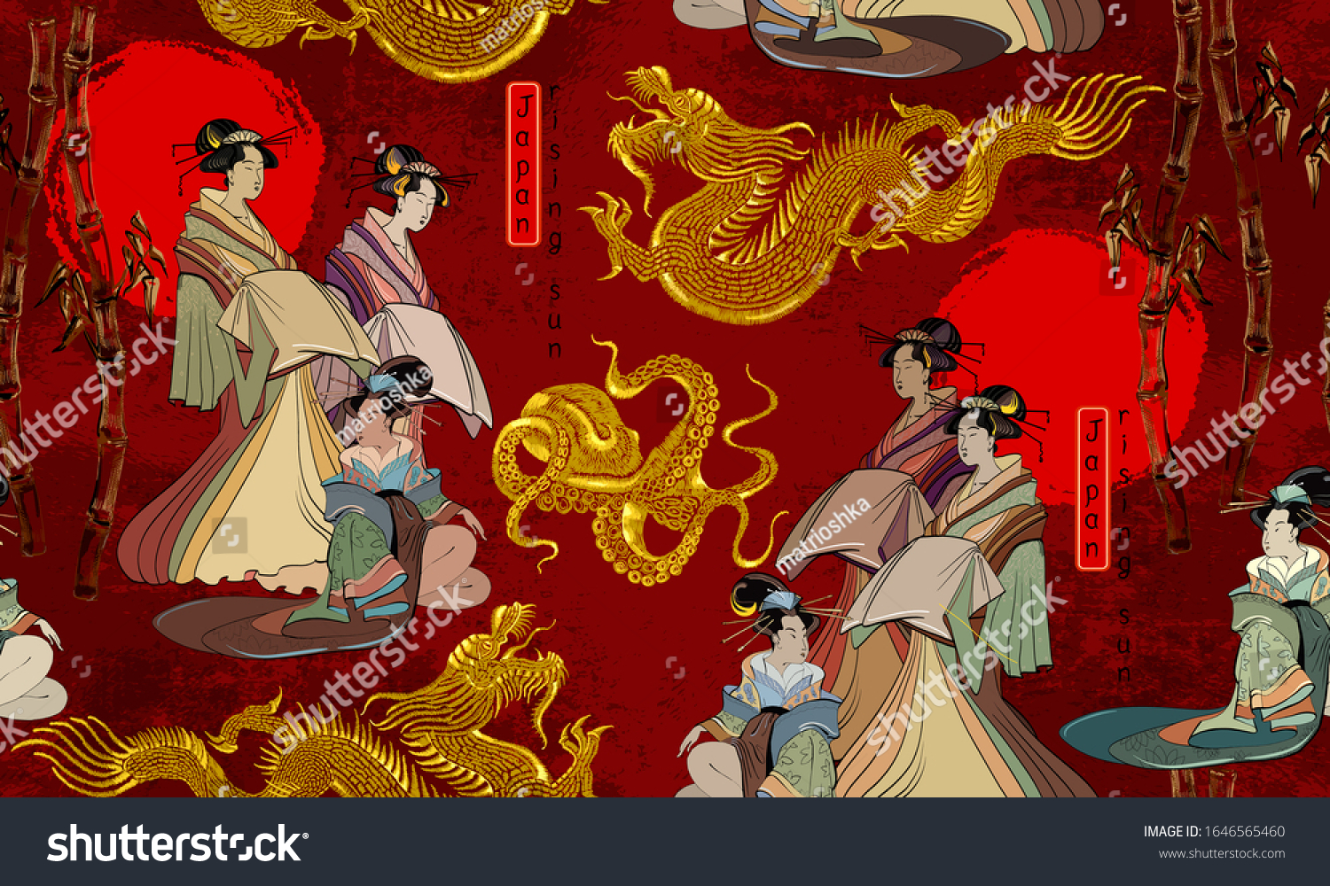 Japanese Chinese Culture Horizontal Seamless Pattern Stock Vector Royalty Free