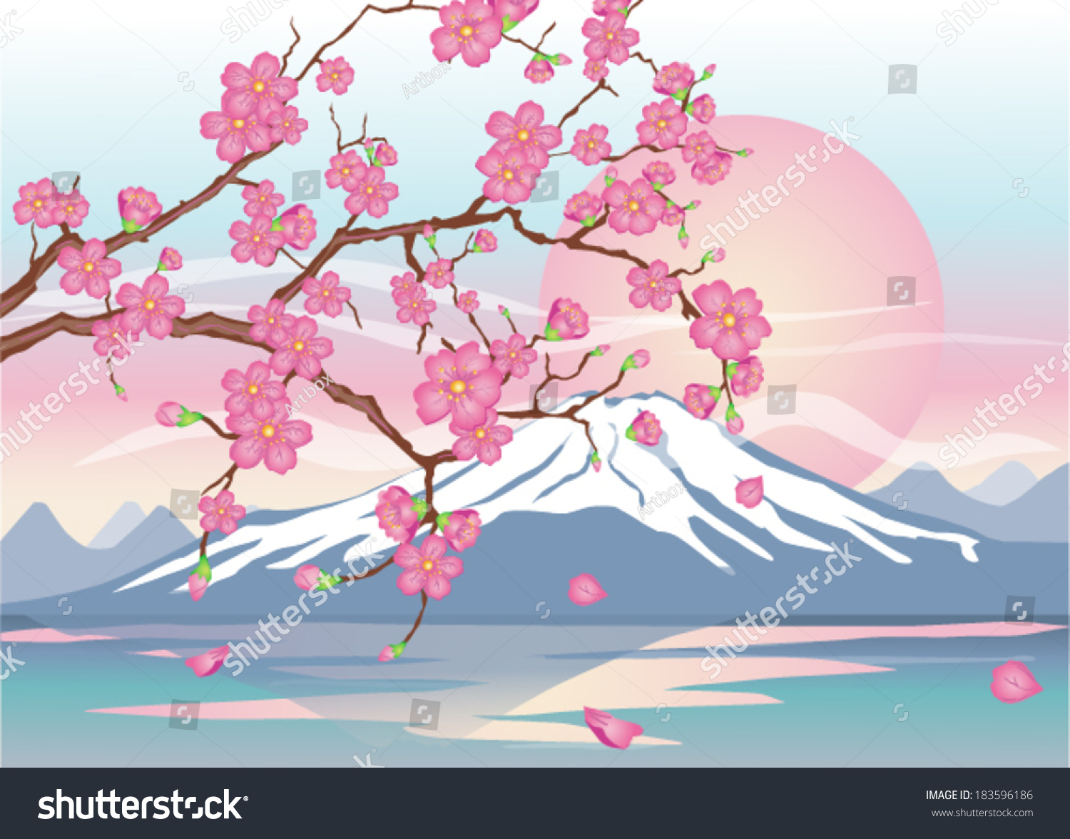 Japanese Cherrysakura On Background Mount Fuji Stock Vector (royalty 