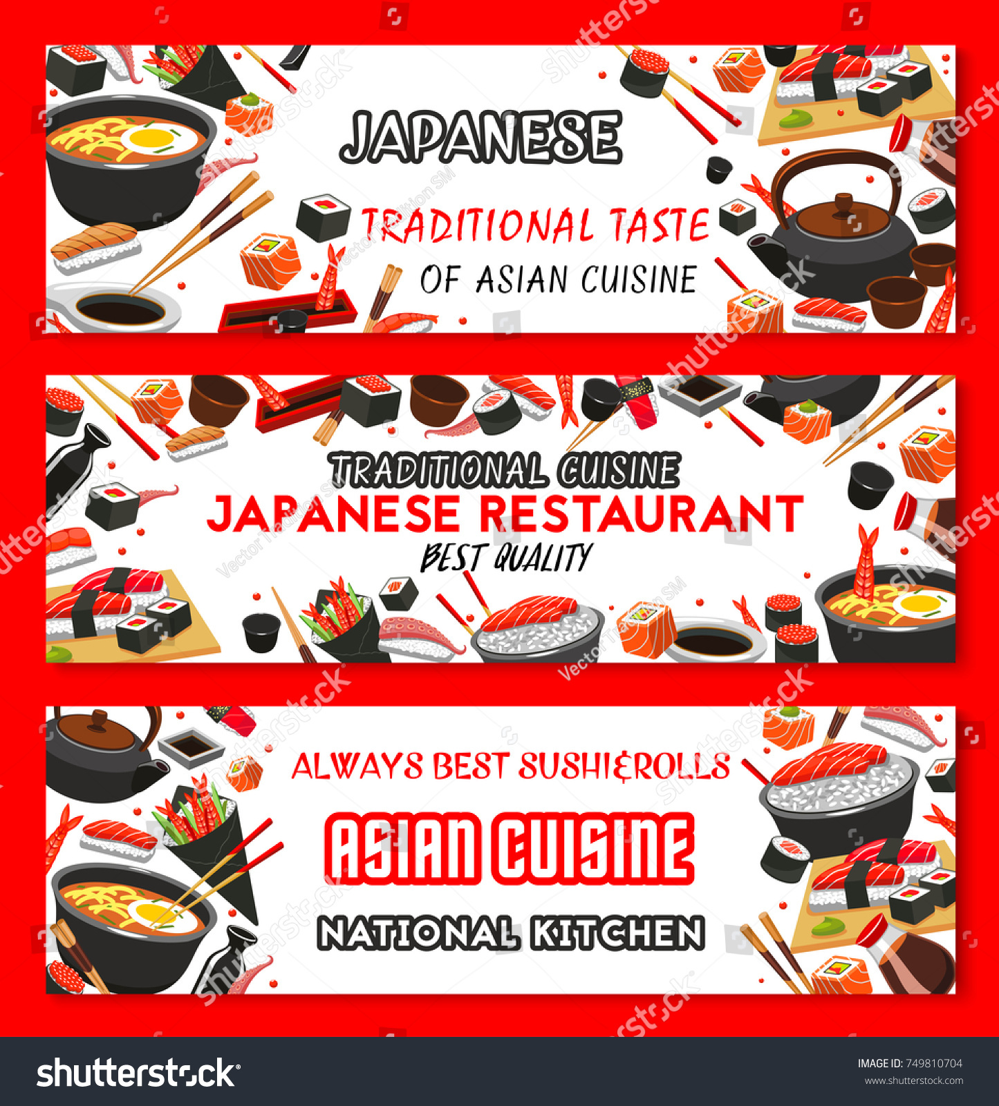 Japanese Cuisine Restaurant Asian Food Menu Stock Vector Royalty Free 749810704